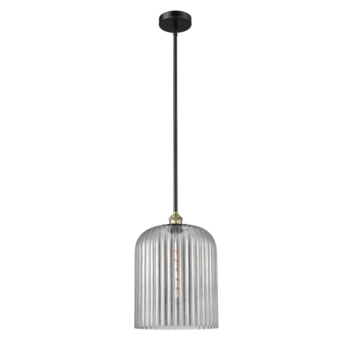 Innovations Bridal Veil 5in 1-Light Mini Pendant | Industrial Black Antique Brass and Light Smoke Ribbed Glass | Kitchen | Model 616-1S-BAB-G559-12SM