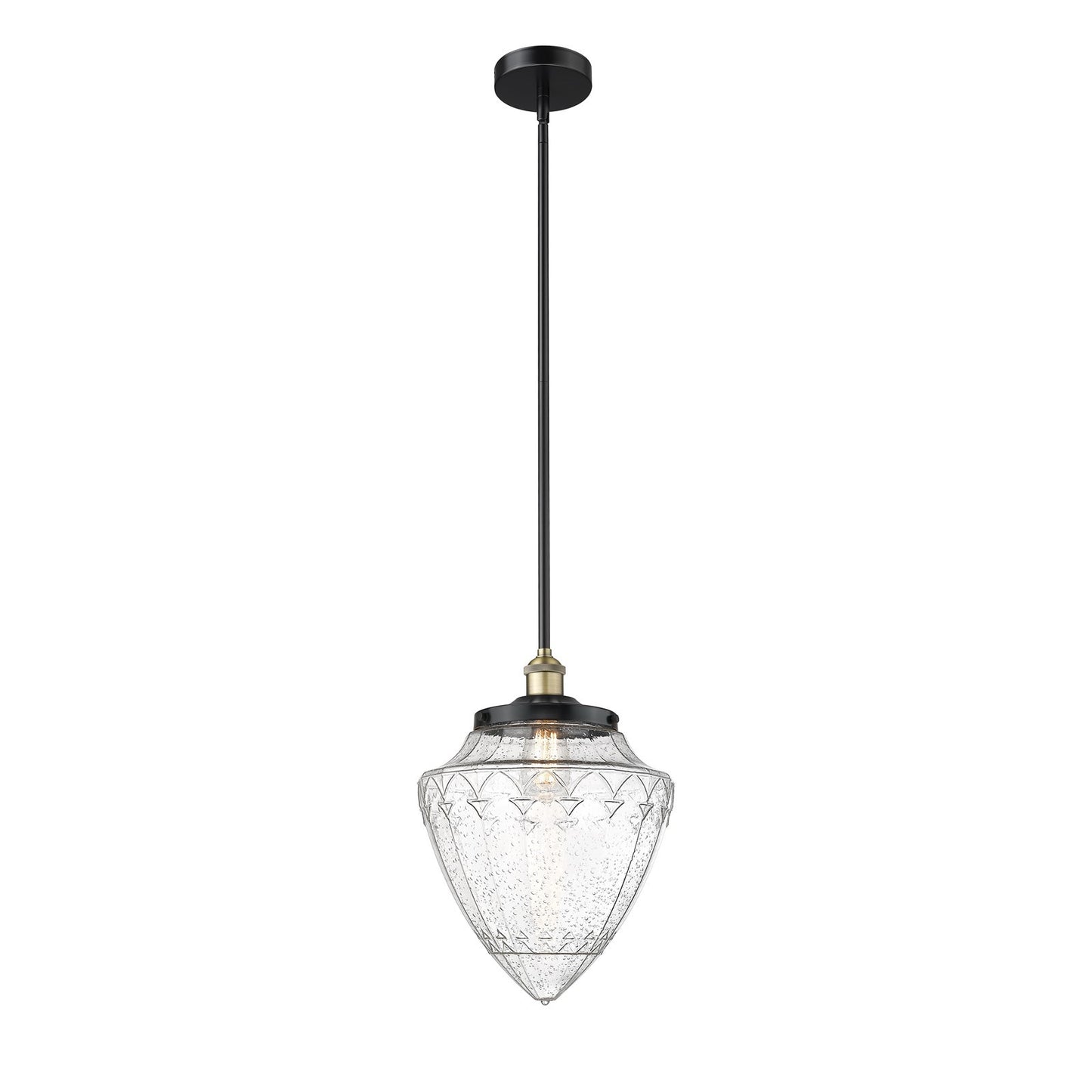 Innovations Bridgeton 12in 1-Light Mini Pendant | Traditional Black Antique Brass Steel and Seedy Glass | Kitchen Island & | Model 616-1S-BAB-G664-12