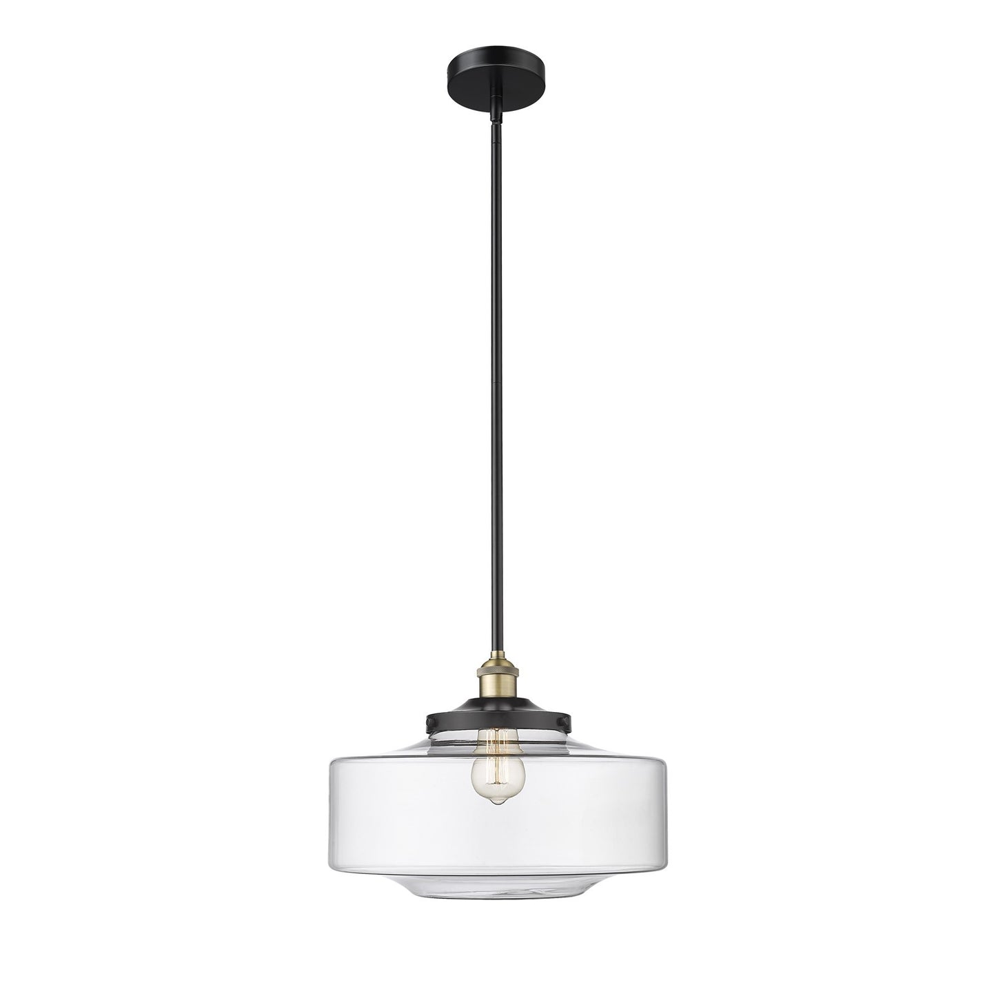 Innovations Bridgeton 16in 1-Light Mini Pendant | Traditional Black Antique Brass Steel and Clear Glass | Kitchen Island & | Model 616-1S-BAB-G692-16