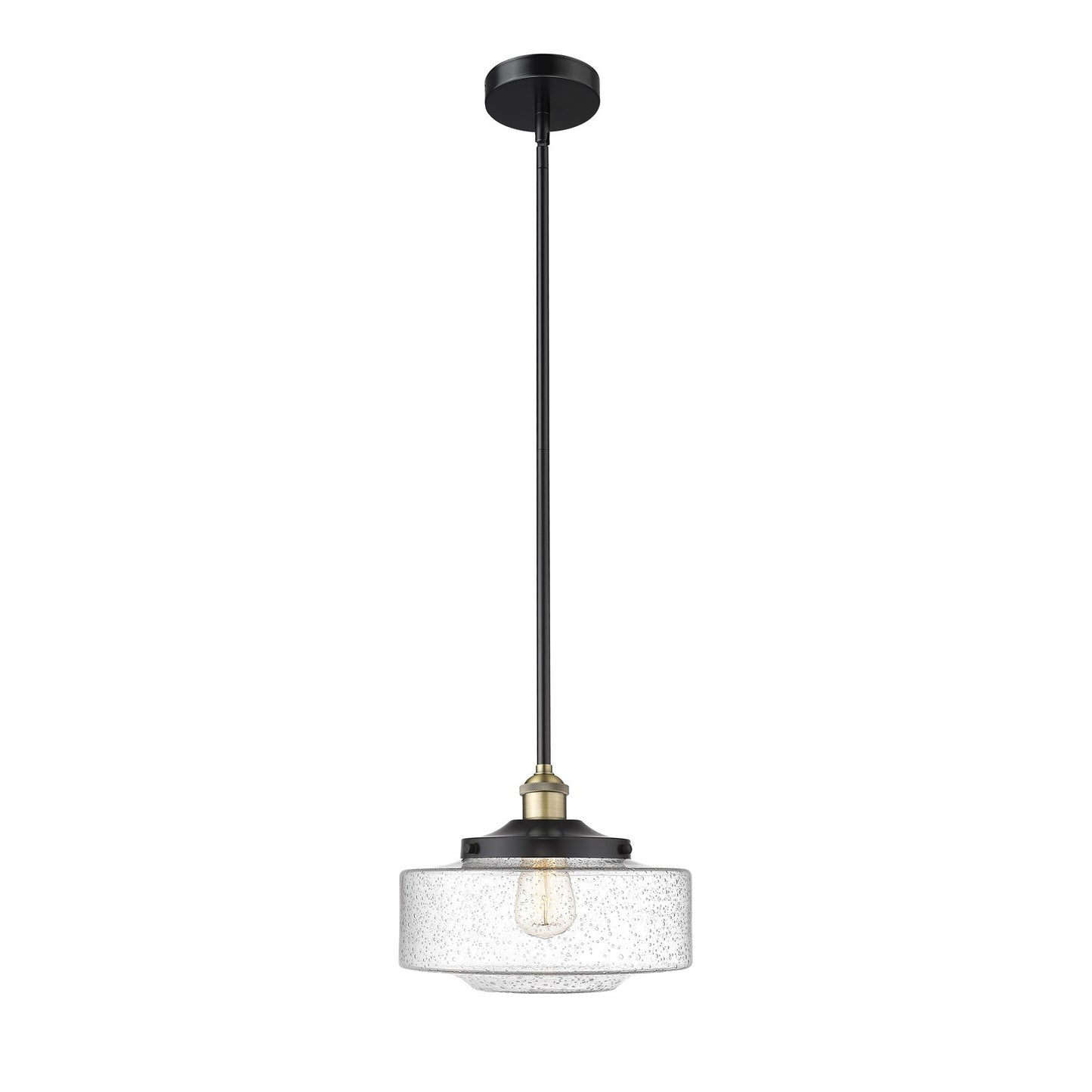 Innovations Bridgeton 12in 1-Light Mini Pendant | Traditional Black Antique Brass Steel and Seedy Glass | Kitchen Island & | Model 616-1S-BAB-G694-12