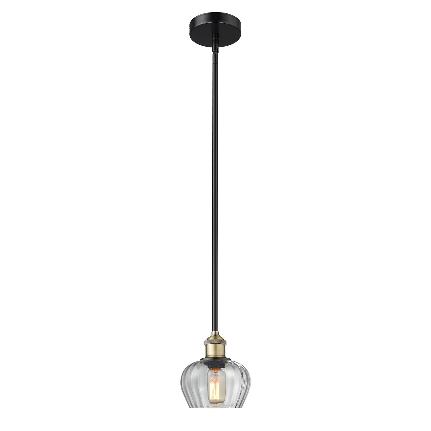 Innovations Fenton 1-Light 7in Mini Pendant | Industrial Black Antique Brass Steel and Clear Ribbed Glass | Kitchen Island & Dining | Model 616-1S-BAB-G92