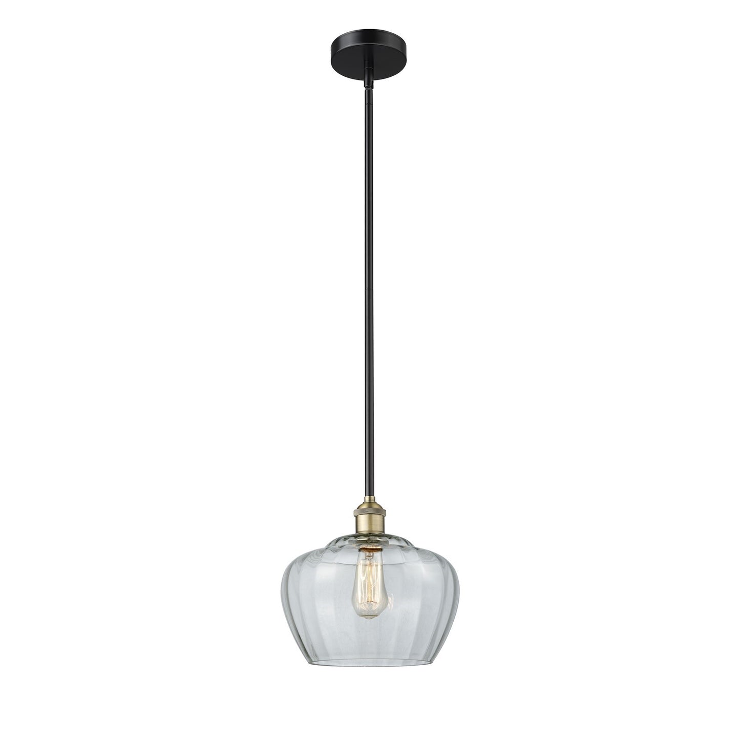 Innovations Fenton 11in 1-Light Mini Pendant | Industrial Black Antique Brass Steel and Clear Ribbed Glass | Kitchen Island & | Model 616-1S-BAB-G92-L