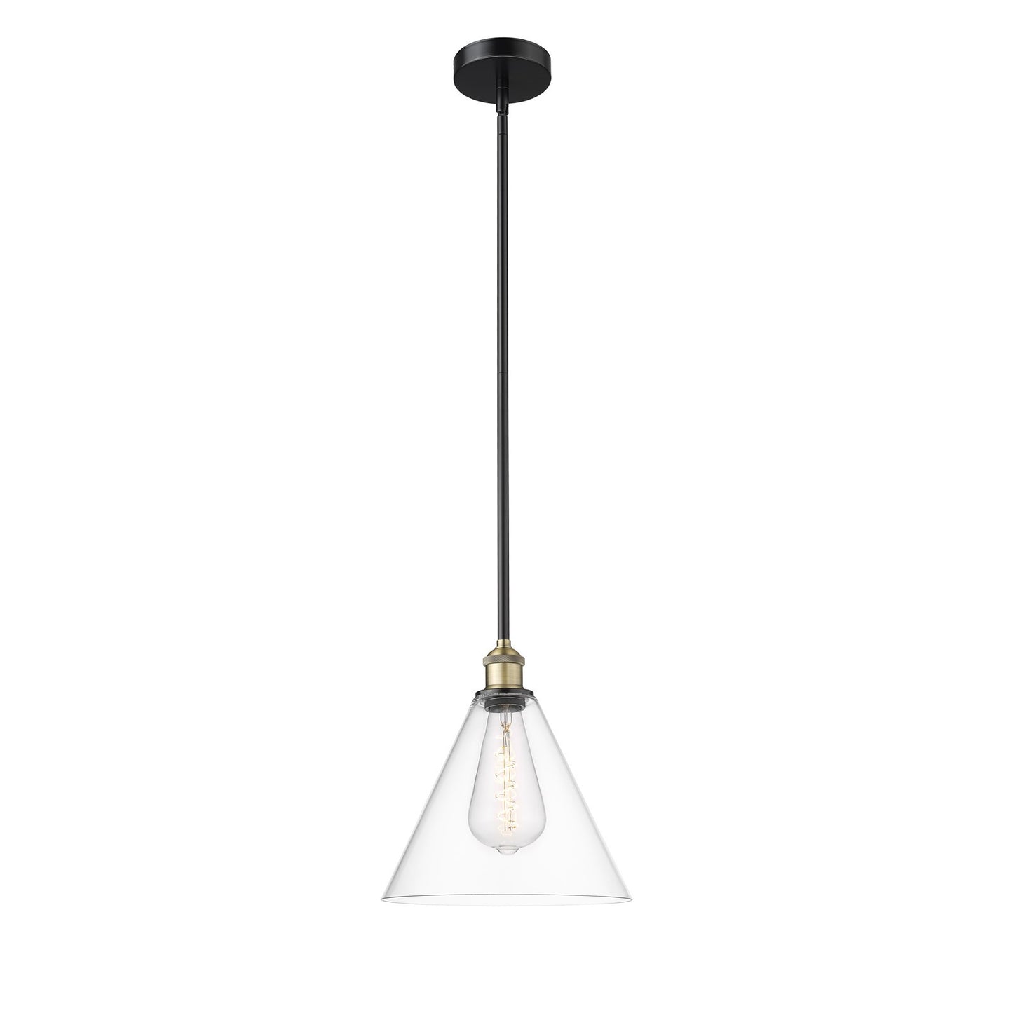 Innovations Berkshire Glass 12in 1-Light Mini Pendant | Industrial Black Antique Brass and Clear Glass | Kitchen Island & | Model 616-1S-BAB-GBC-122-LED