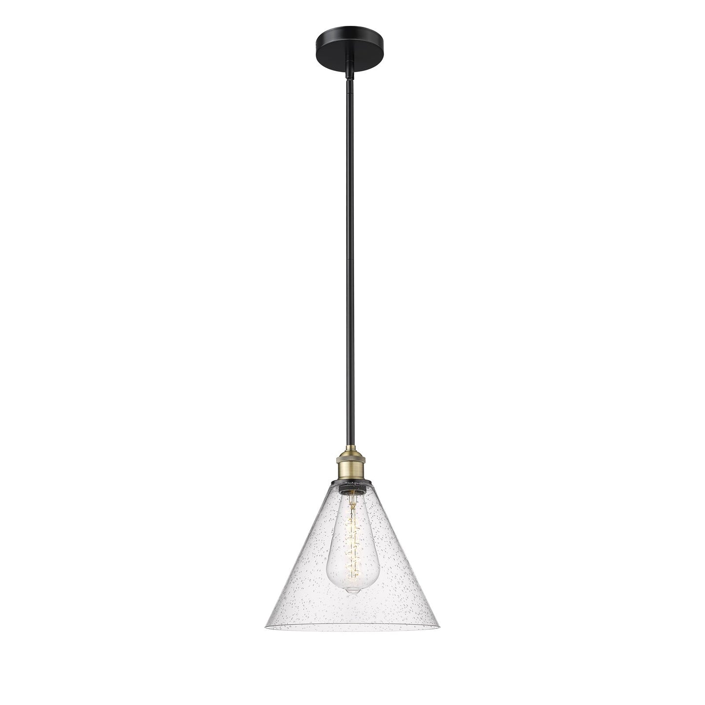 Innovations Berkshire 12in 1-Light Mini Pendant | Industrial Black Antique Brass Steel and Seedy Glass | Kitchen Island & | Model 616-1S-BAB-GBC-124-LED