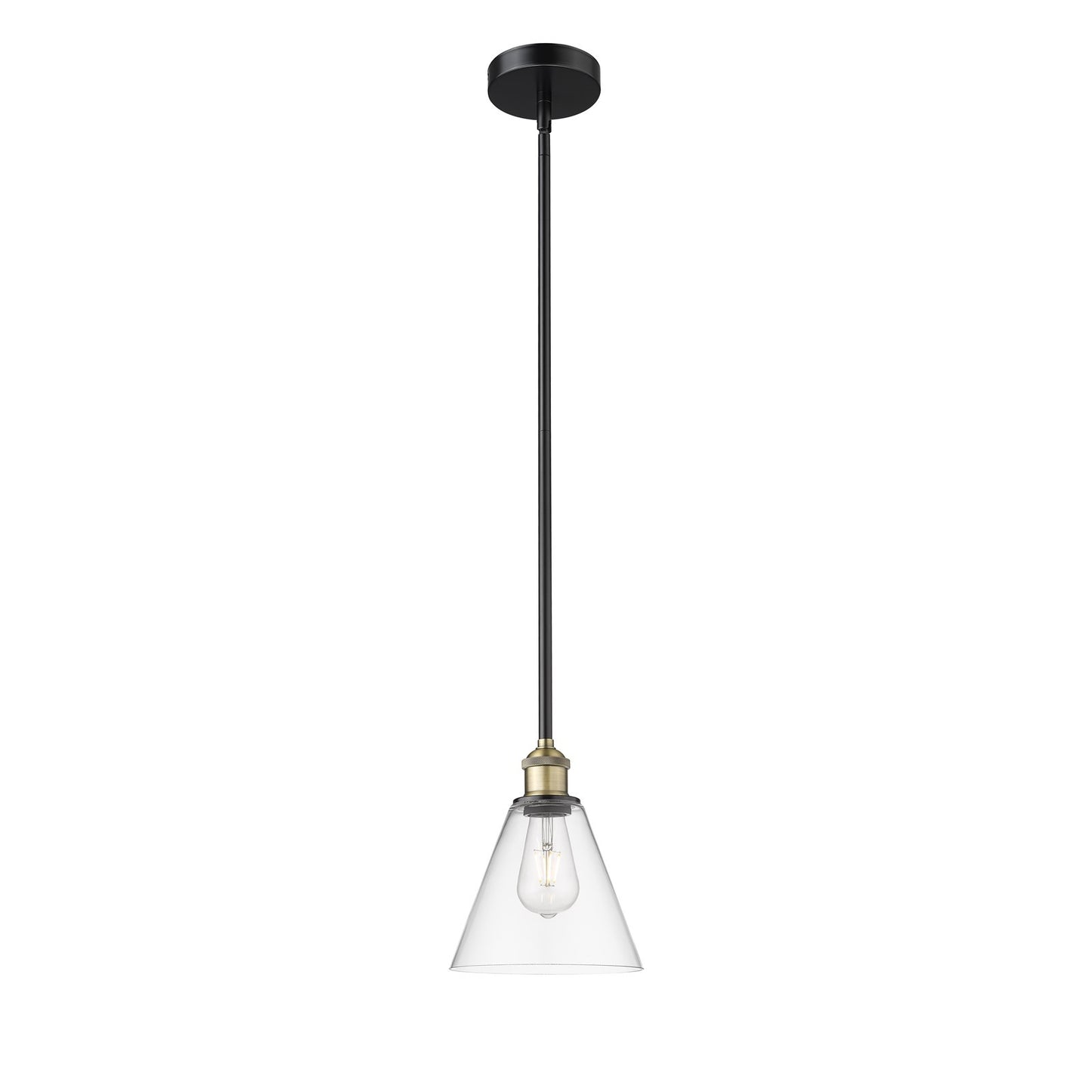 Innovations Berkshire Glass 8in 1-Light Mini Pendant | Industrial Black Antique Brass and Clear Glass | Kitchen Island & | Model 616-1S-BAB-GBC-82-LED
