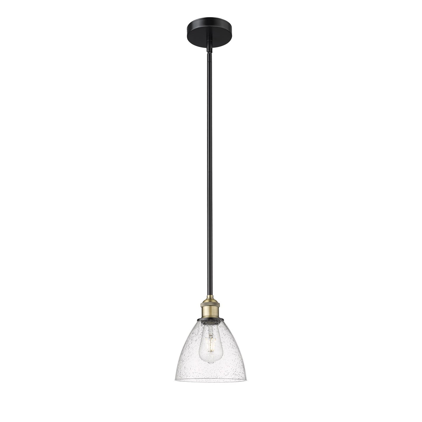 Innovations Bristol 8in 1-Light Mini Pendant | Industrial Black Antique Brass Steel and Seedy Glass | Kitchen Island & | Model 616-1S-BAB-GBD-754-LED