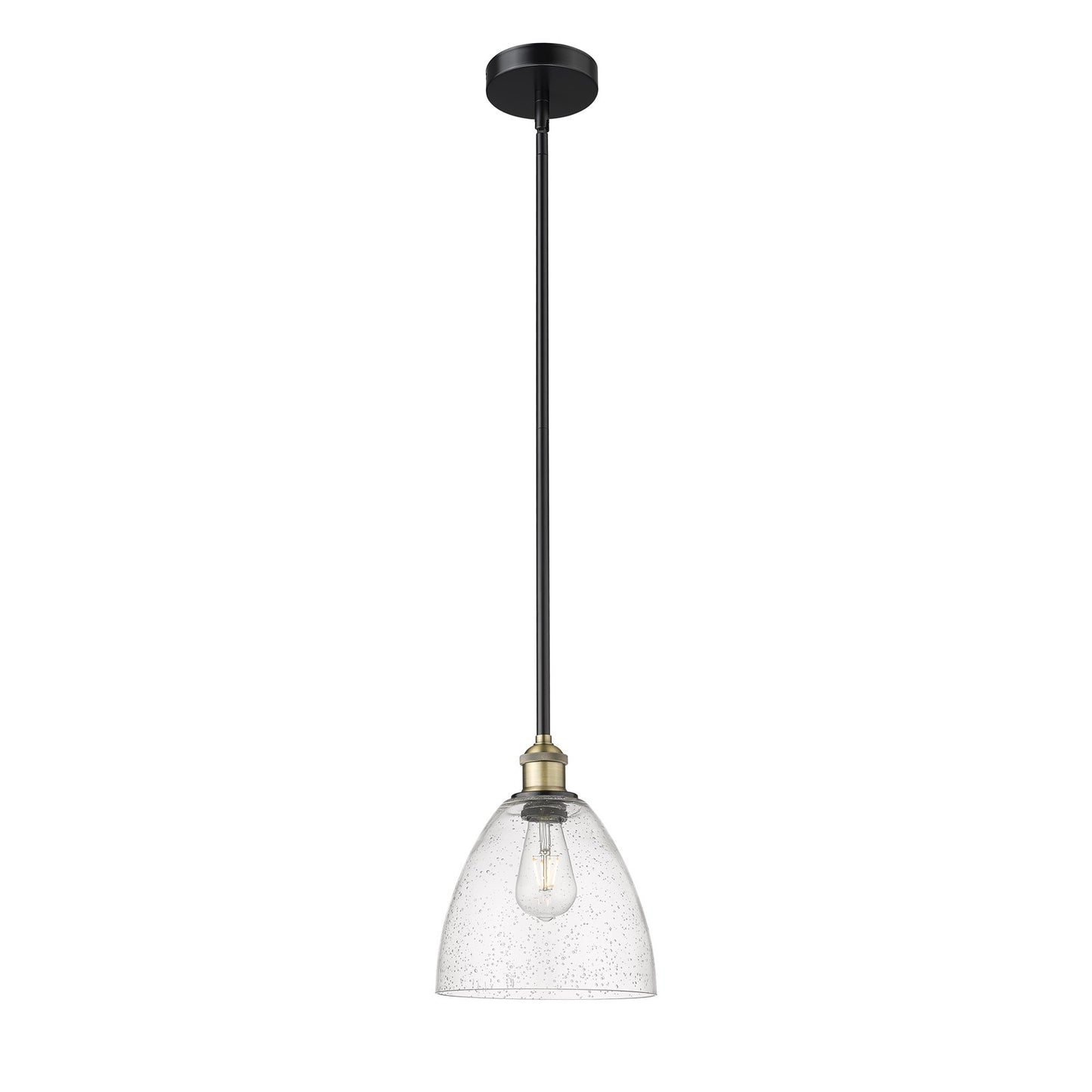Innovations Bristol 9in 1-Light Mini Pendant | Industrial Black Antique Brass Steel and Seedy Glass | Kitchen Island & Dining | Model 616-1S-BAB-GBD-94
