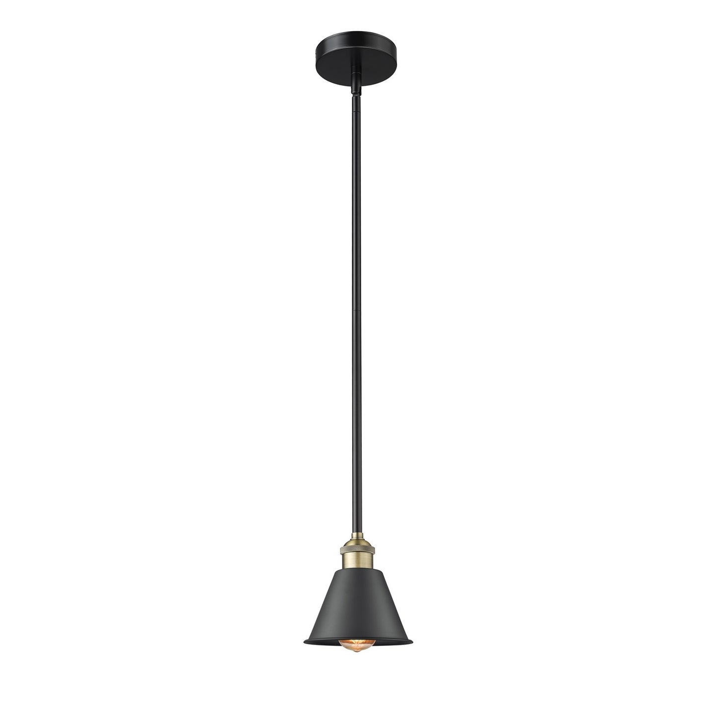Innovations Smithfield 7in 1-Light Mini Pendant | Industrial Black Antique Brass and Matte Black Metal | Kitchen Island & Dining | Model 616-1S-BAB-M8-LED