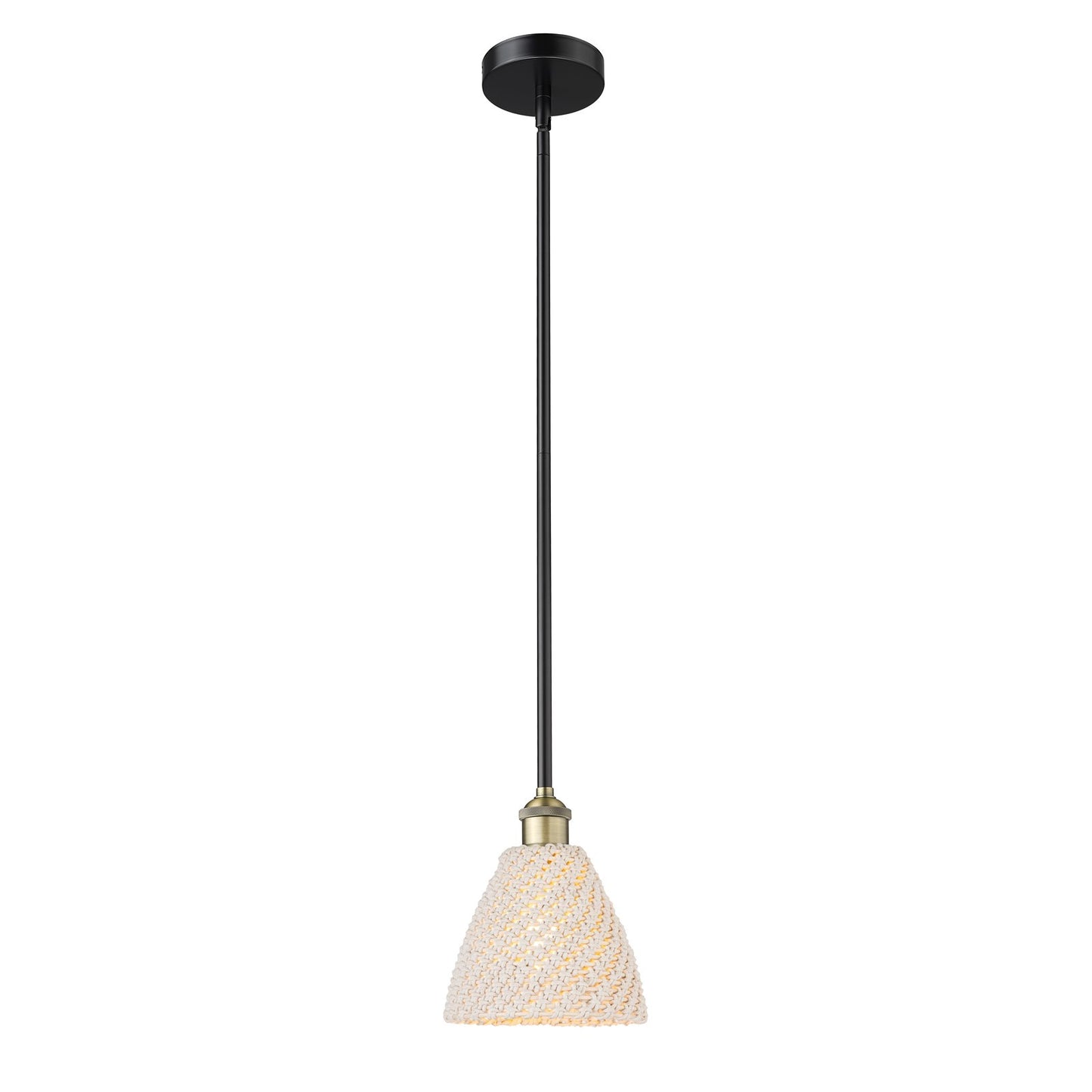 Innovations Bristol Natural 7.5in 1-Light Mini Pendant | Farmhouse Black Antique Brass and Natural Fiber Shade | Kitchen | Model 616-1S-BAB-NBD-75-NAT
