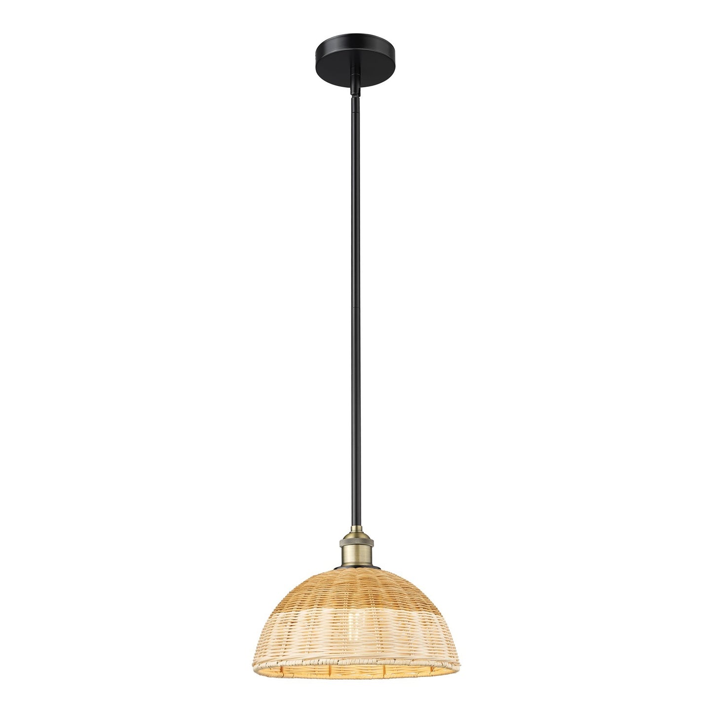 Innovations Bristol Natural II 12in 1-Light Mini Pendant | Industrial Black Antique Brass and Natural Fiber Shade | Kitchen | Model 616-1S-BAB-NBD2-12-NAT