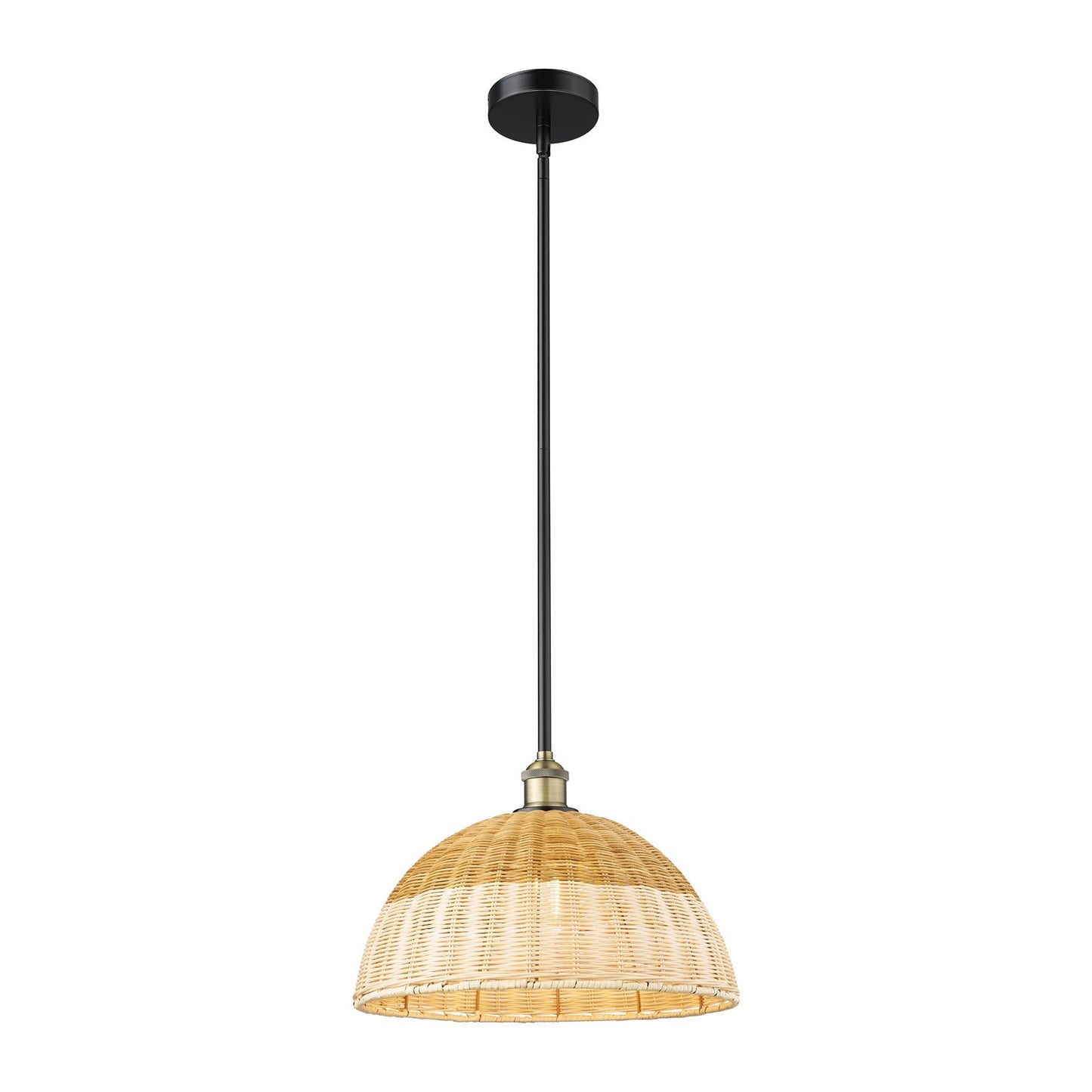 Innovations Bristol Natural II 16in 1-Light Mini Pendant | Industrial Black Antique Brass and Natural Fiber Shade | Kitchen | Model 616-1S-BAB-NBD2-16-NAT