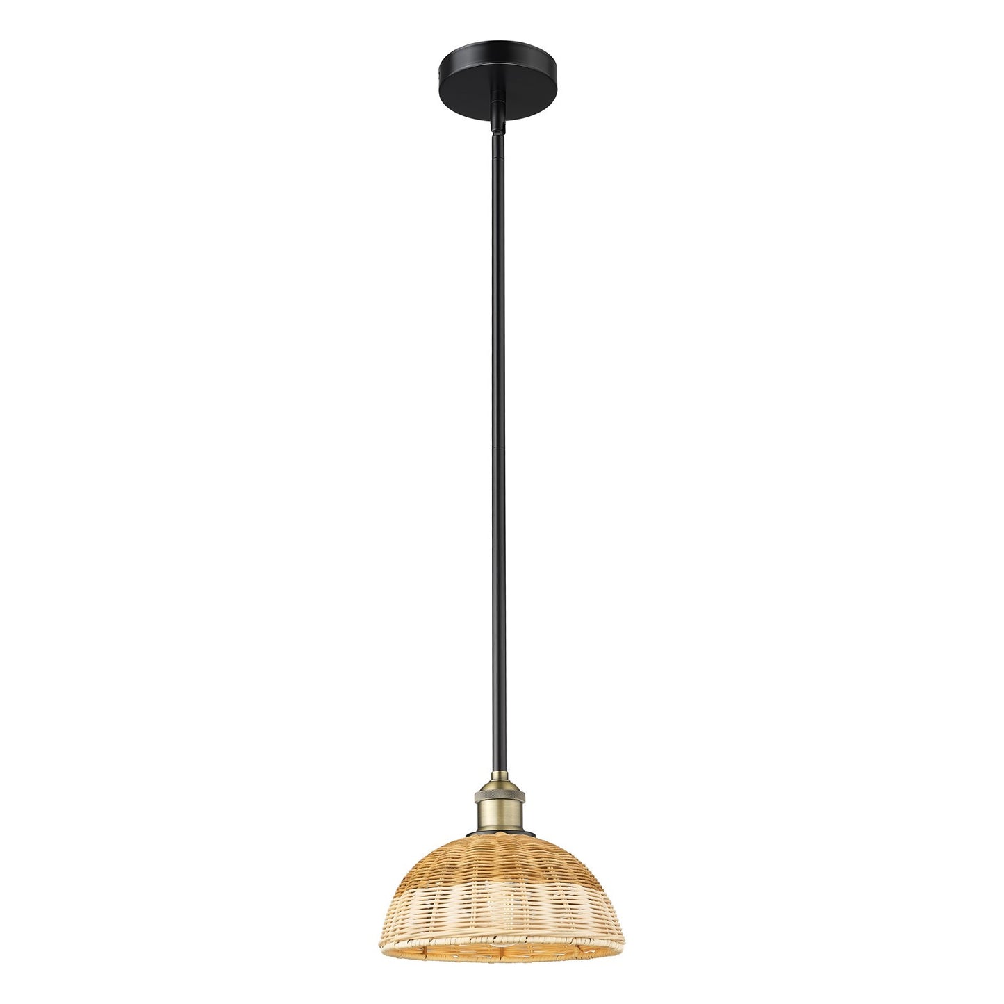 Innovations Bristol Natural II 9in 1-Light Mini Pendant | Industrial Black Antique Brass and Natural Fiber | Kitchen Island | Model 616-1S-BAB-NBD2-9-NAT