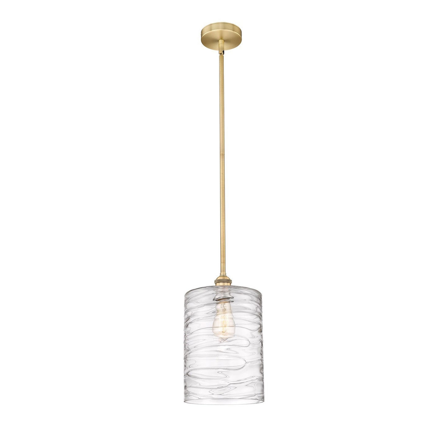 Innovations Cobbleskill 9in 1-Light Mini Pendant | Industrial Brushed Brass Steel and Deco Swirl Clear Glass | Kitchen Island & | Model 616-1S-BB-G1113-L