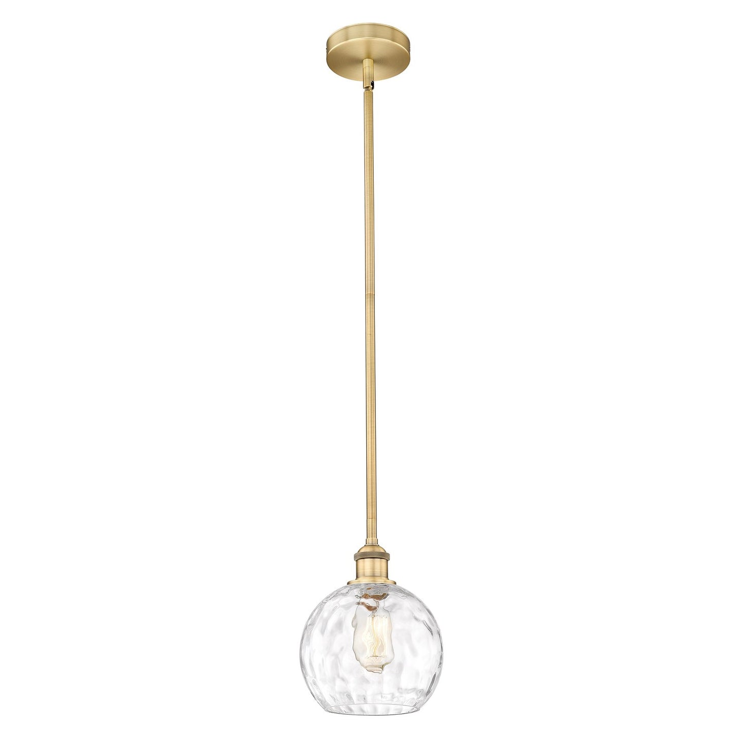 Innovations Athens Water Glass 8in 1-Light Mini Pendant | Industrial Brushed Brass Steel and Clear Water Glass | Kitchen | Model 616-1S-BB-G1215-8-LED