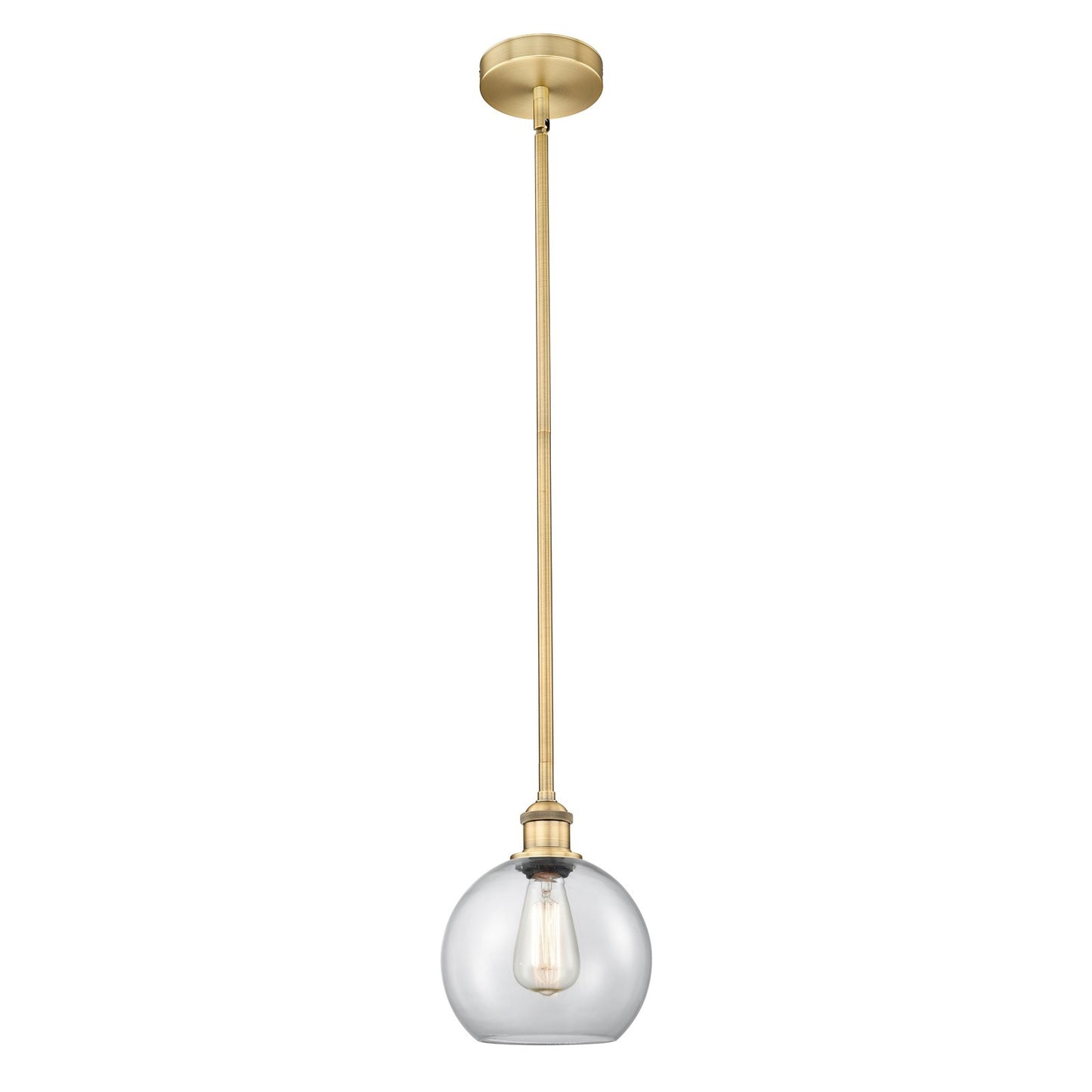 Innovations Athens 8in 1-Light Mini Pendant | Industrial Brushed Brass Steel and Clear Glass | Kitchen Island & Dining Room | Model 616-1S-BB-G122-8-LED