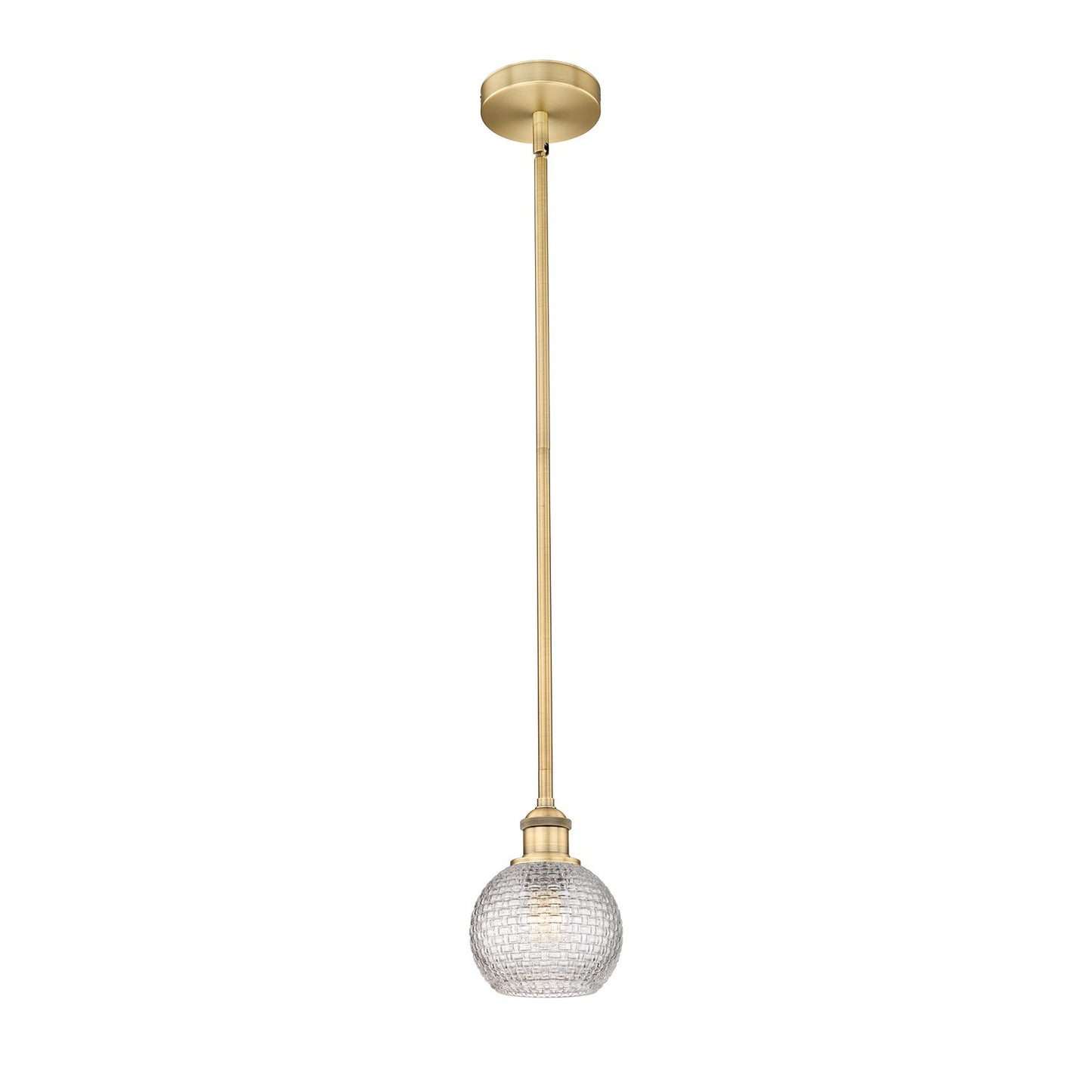 Innovations Athens 6in 1-Light Mini Pendant | Modern Farmhouse Brushed Brass and Clear Basket Weave Glass | Kitchen Island & | Model 616-1S-BB-G122C-6CL