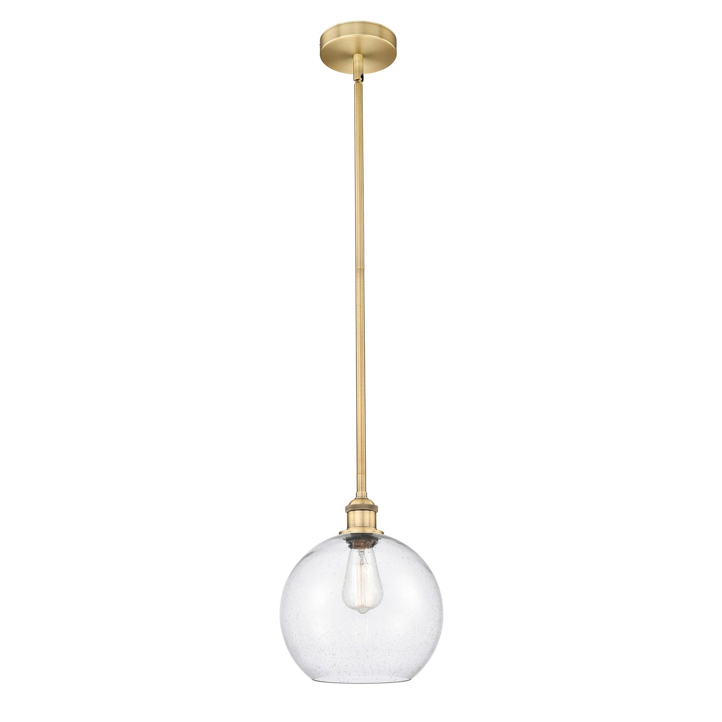Innovations Athens 10in 1-Light Mini Pendant | Industrial Brushed Brass Steel and Seedy Glass | Kitchen Island & Dining Room | Model 616-1S-BB-G124-10-LED