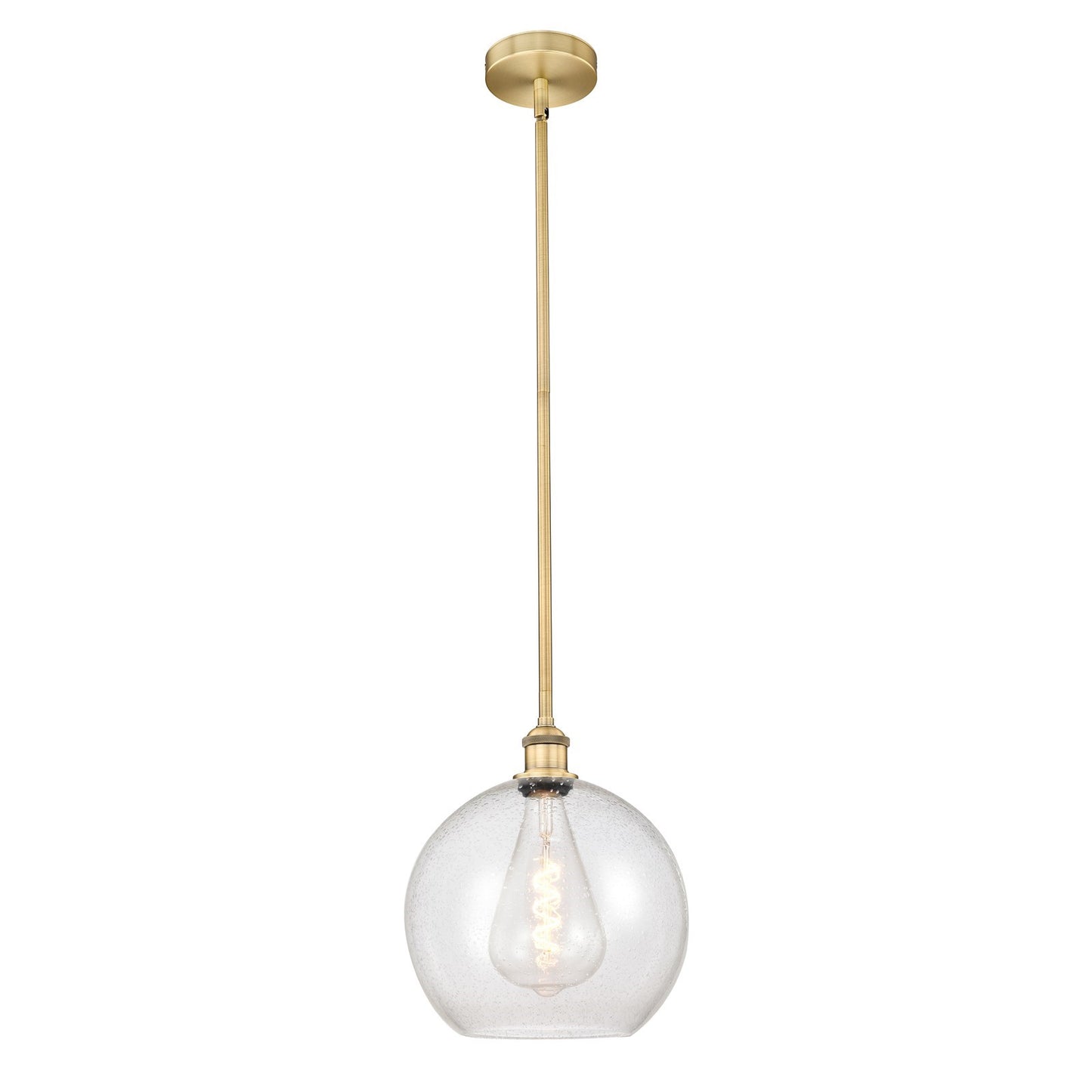 Innovations Athens 12in 1-Light Mini Pendant | Industrial Brushed Brass Steel and Seedy Glass | Kitchen Island & Dining Room | Model 616-1S-BB-G124-12