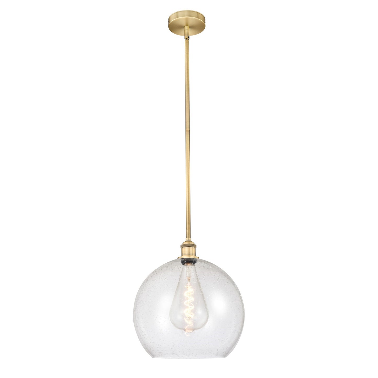Innovations Athens 14in 1-Light Pendant | Industrial Brushed Brass Steel and Seedy Glass | Kitchen Island & Dining Room | 13.75 | Model 616-1S-BB-G124-14