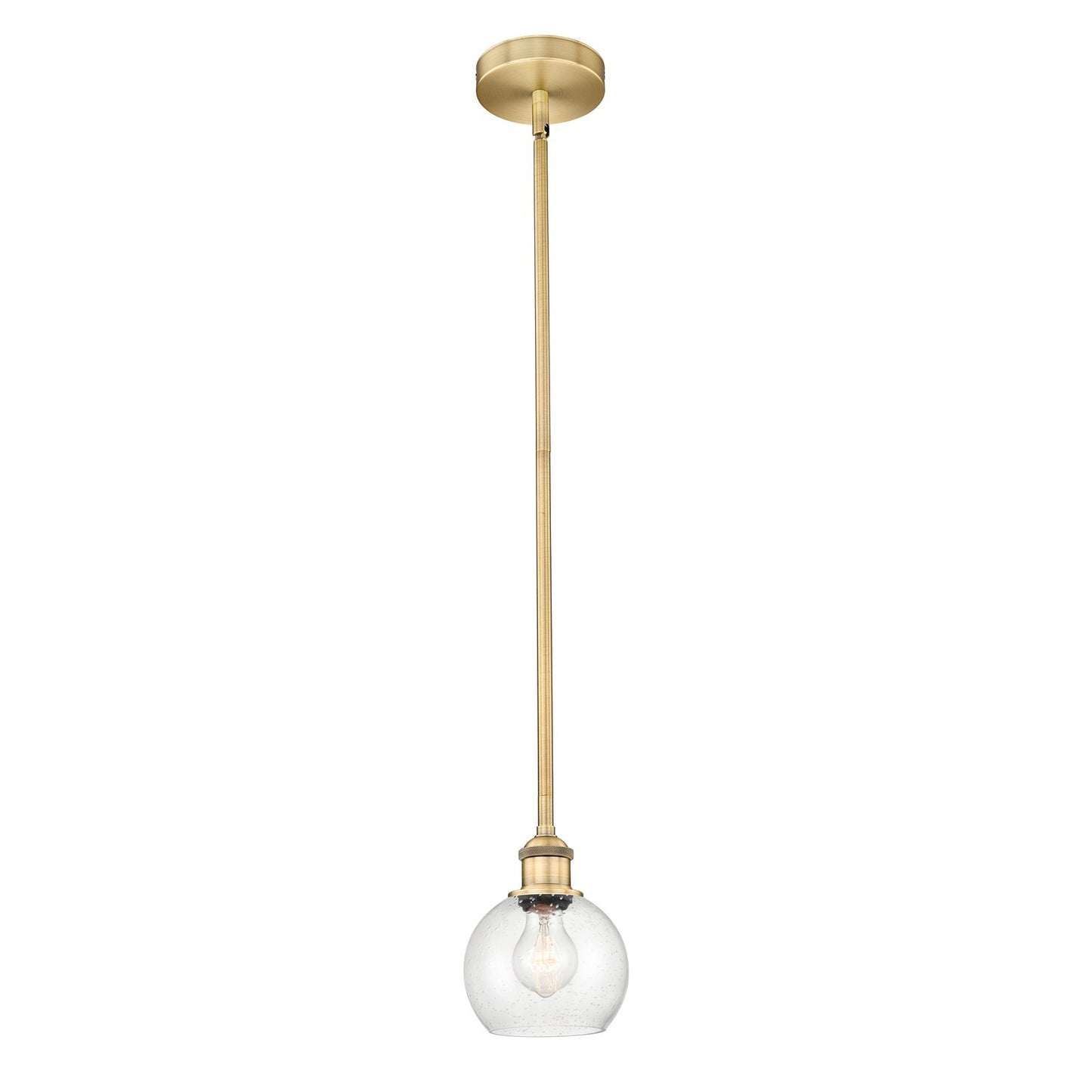 Innovations Athens 6in 1-Light Mini Pendant | Industrial Brushed Brass Steel and Seedy Glass | Kitchen Island & Dining Room | Model 616-1S-BB-G124-6-LED