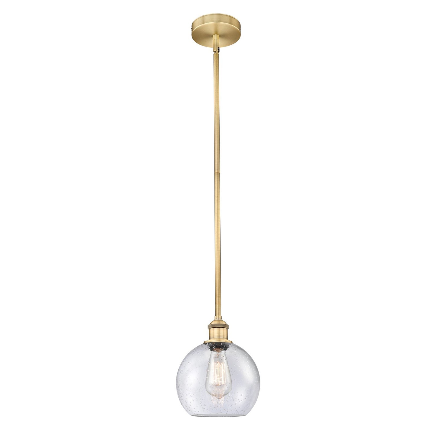 Innovations Athens 8in 1-Light Mini Pendant | Industrial Brushed Brass Steel and Seedy Glass | Kitchen Island & Dining Room | Model 616-1S-BB-G124-8