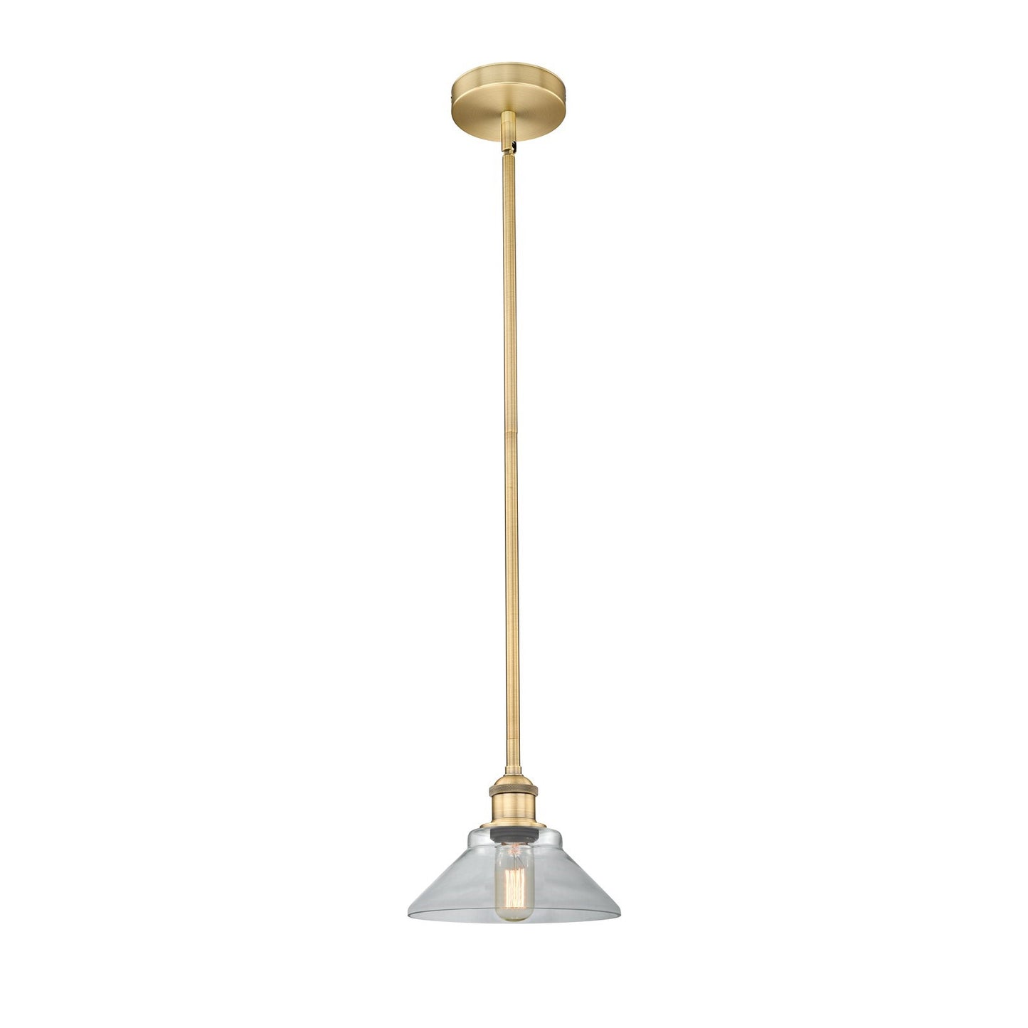Innovations Orwell 8in 1-Light Mini Pendant | Industrial Brushed Brass Steel and Clear Glass | Kitchen Island & Dining Room | Model 616-1S-BB-G132-LED