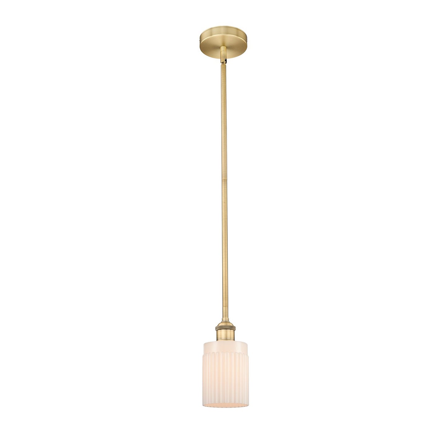 Innovations Hadley 4.5in 1-Light Mini Pendant | Art Nouveau Brushed Brass and Matte White Ribbed Glass | Kitchen Island & | Model 616-1S-BB-G341-LED