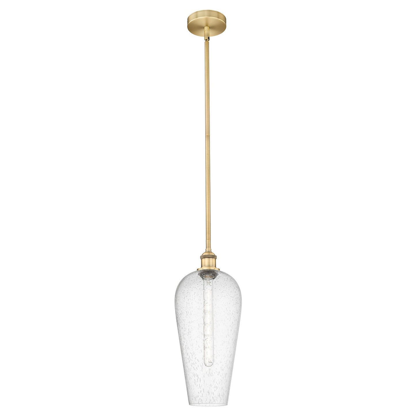 Innovations Chelsea 8in 1-Light Mini Pendant | Industrial Brushed Brass Steel and Seedy Glass | Kitchen Island & Dining Room | Model 616-1S-BB-G456-8SDY