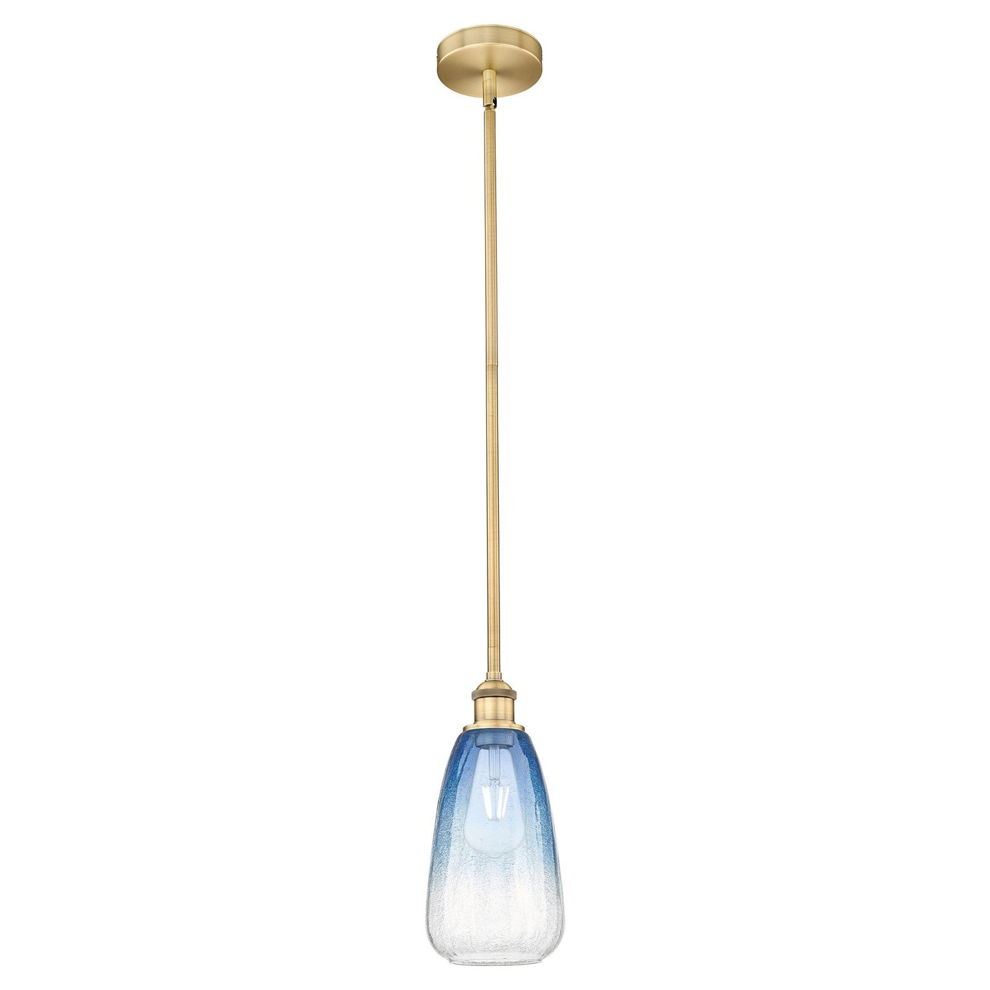 Innovations Brookhaven Almond 6in 1-Light Mini Pendant | Industrial Brushed Brass and Sapphire Blue Glass | Kitchen Island & | Model 616-1S-BB-G480-6SB