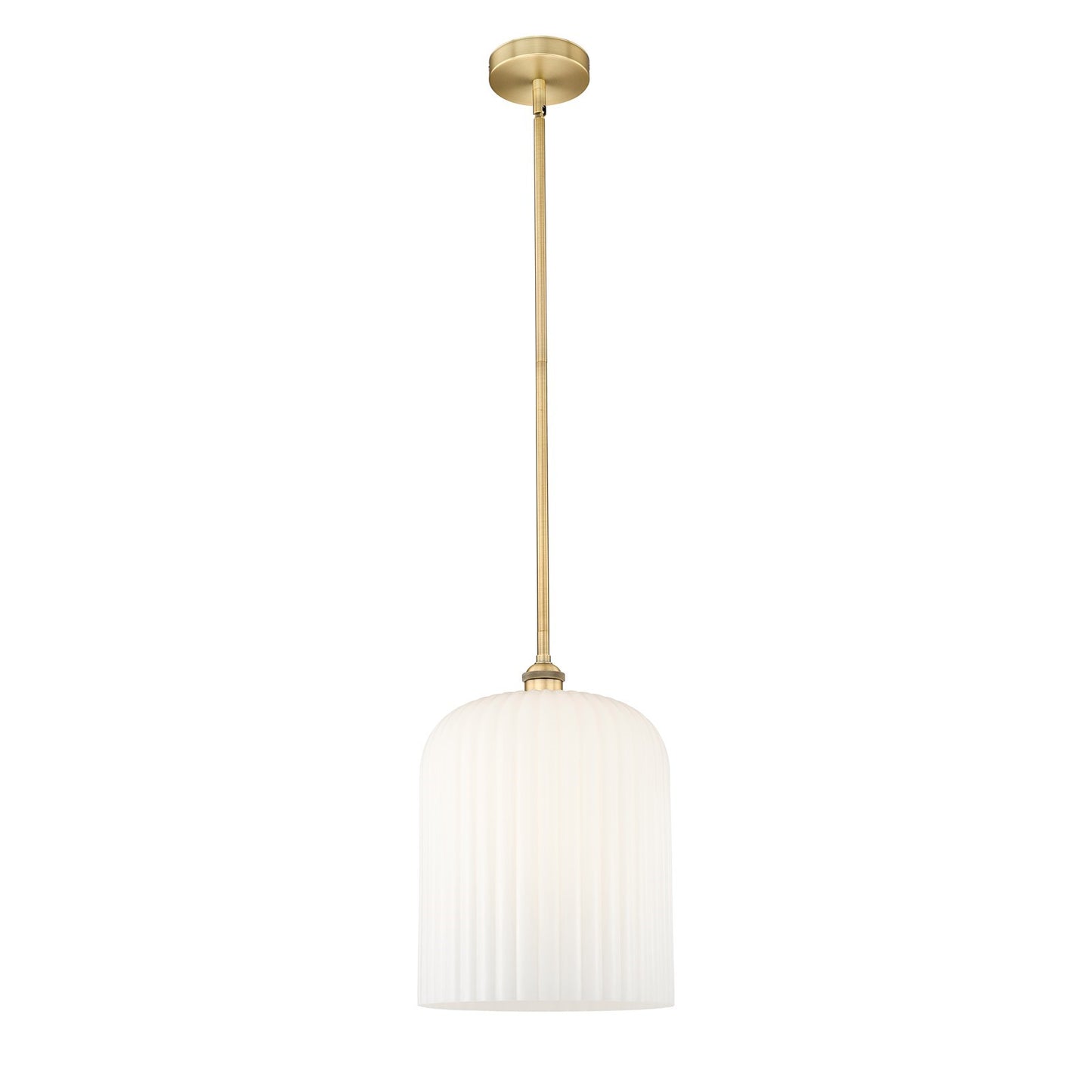 Innovations Bridal Veil 5in 1-Light Mini Pendant | Art Nouveau Brushed Brass and Gloss White Ribbed Glass | Kitchen Island & | Model 616-1S-BB-G559-12GWH
