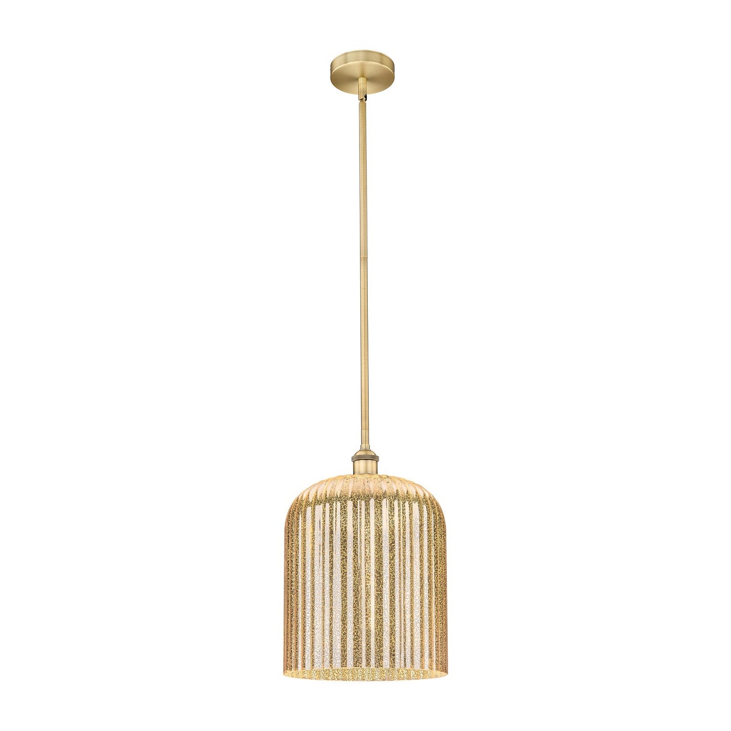 Innovations Bridal Veil 5in 1-Light Mini Pendant | Art Nouveau Brushed Brass Steel and Mercury Ribbed Glass | Kitchen Island & | Model 616-1S-BB-G559-12ME