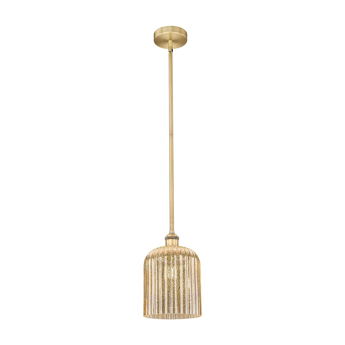Innovations Bridal Veil 5in 1-Light Mini Pendant | Art Nouveau Brushed Brass and Mercury Ribbed Glass | Kitchen Island & Dining | Model 616-1S-BB-G559-8ME