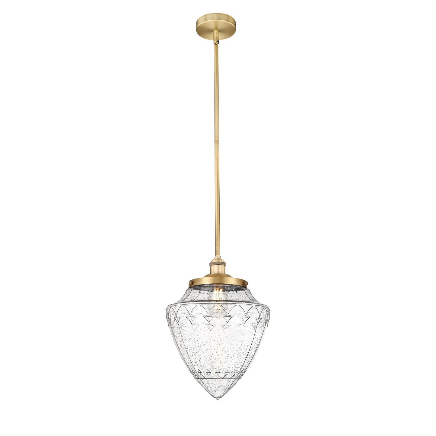 Innovations Bridgeton 12in 1-Light Mini Pendant | Traditional Brushed Brass Steel and Seedy Glass | Kitchen Island & Dining Room | Model 616-1S-BB-G664-12