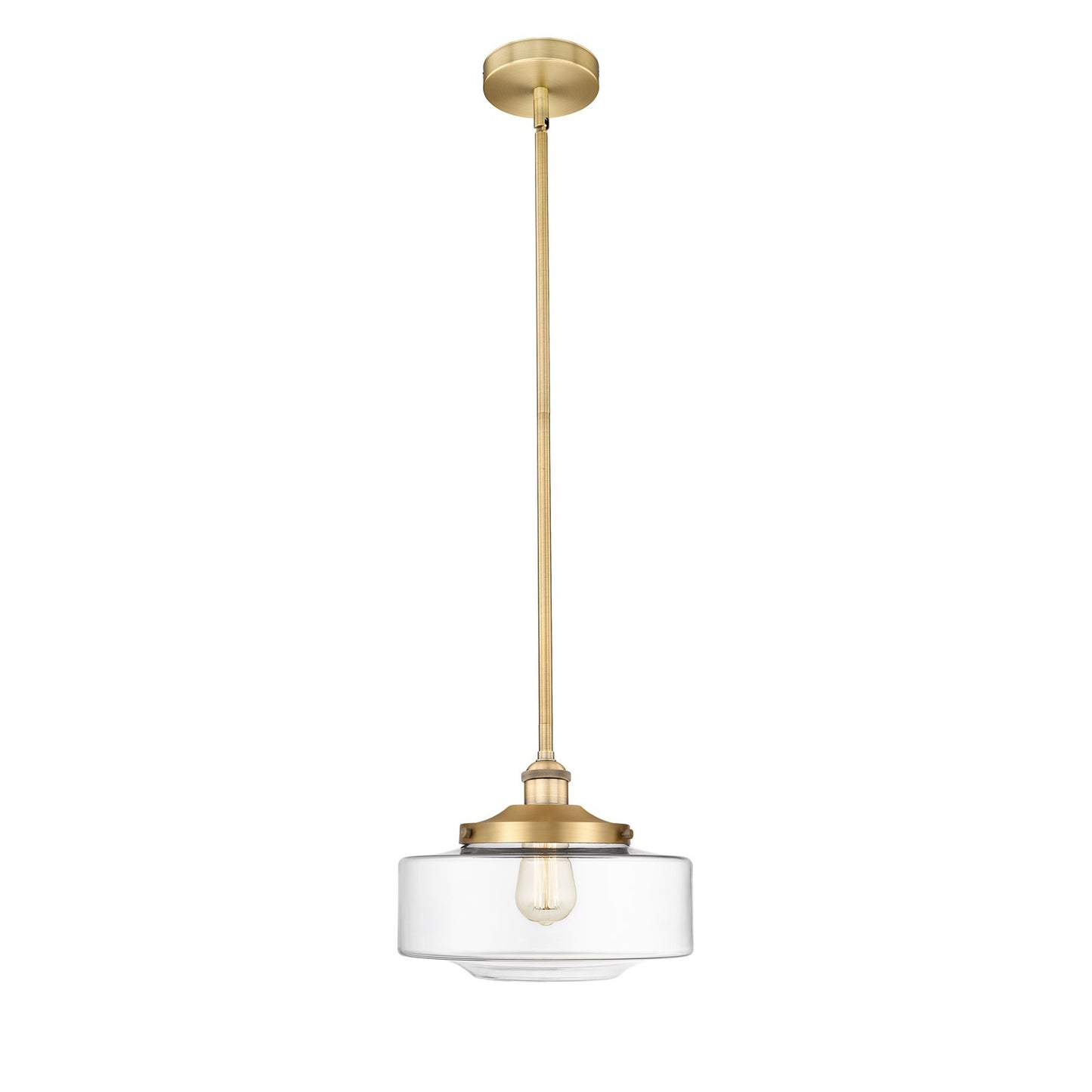 Innovations Bridgeton 12in 1-Light Mini Pendant | Traditional Brushed Brass Steel and Clear Glass | Kitchen Island & Dining Room | Model 616-1S-BB-G692-12