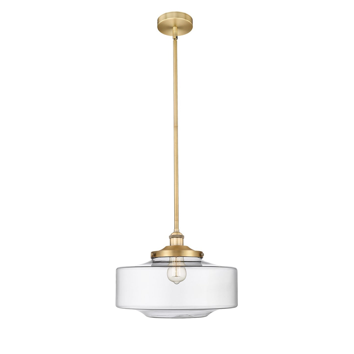 Innovations Bridgeton 16in 1-Light Mini Pendant | Traditional Brushed Brass and Clear Schoolhouse Glass | Kitchen Island & | Model 616-1S-BB-G692-16