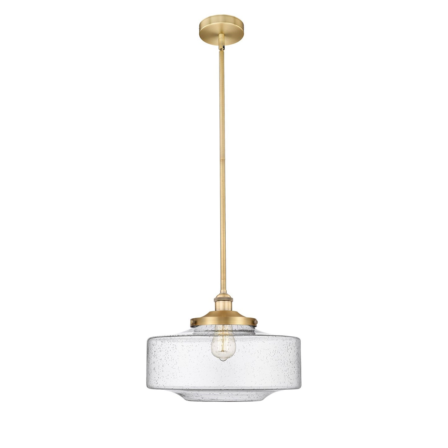 Innovations Bridgeton 16in 1-Light Mini Pendant | Traditional Brushed Brass Steel and Seedy Glass | Kitchen Island & Dining Room | Model 616-1S-BB-G694-16