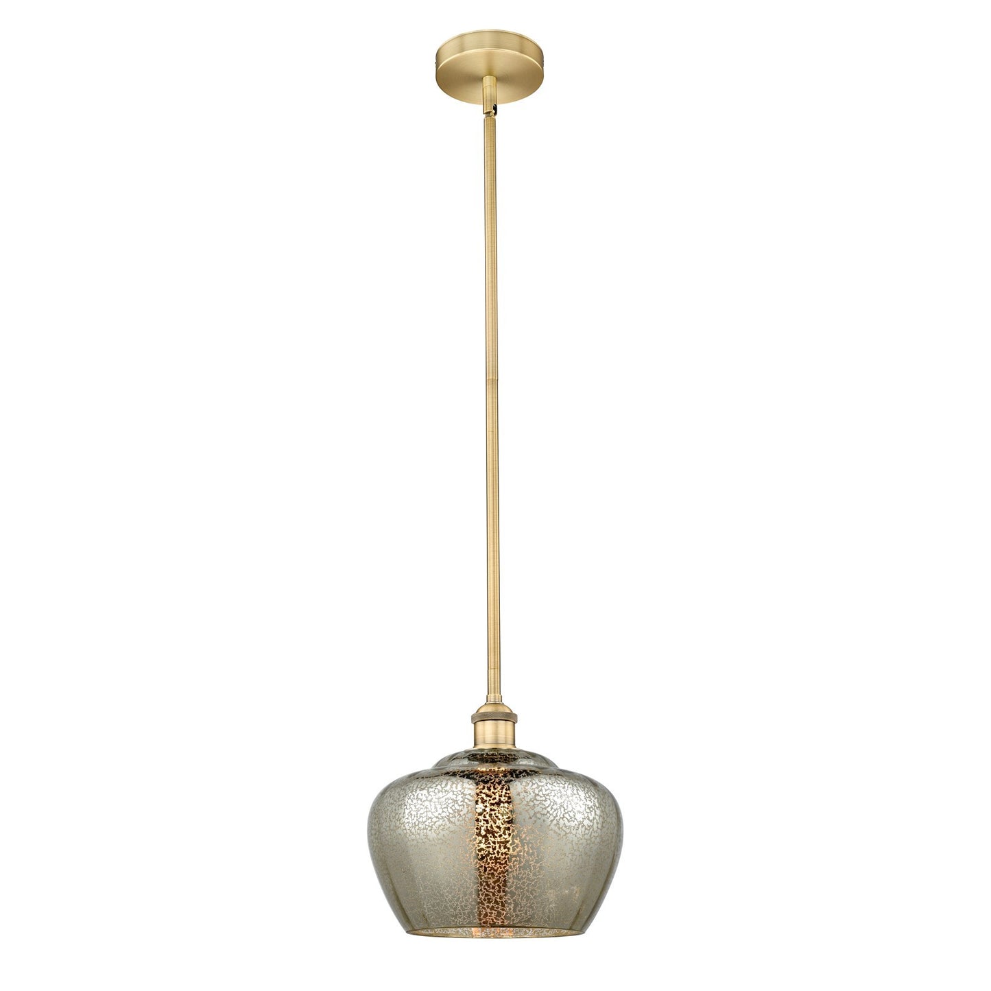 Innovations Fenton 11in 1-Light Mini Pendant | Industrial Brushed Brass Steel and Mercury Ribbed Glass | Kitchen Island & Dining | Model 616-1S-BB-G96-L