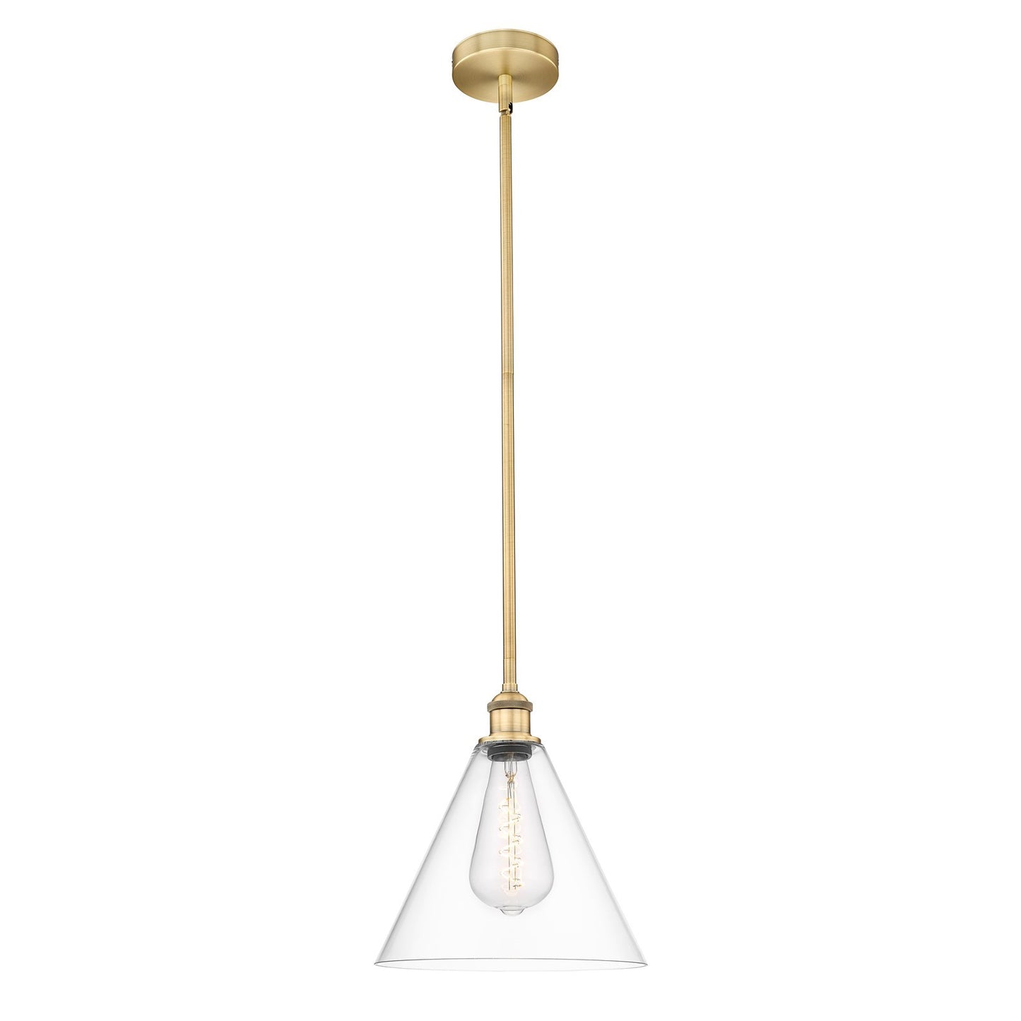 Innovations Berkshire Glass 12in 1-Light Mini Pendant | Industrial Brushed Brass Steel and Clear Glass | Kitchen Island & | Model 616-1S-BB-GBC-122-LED