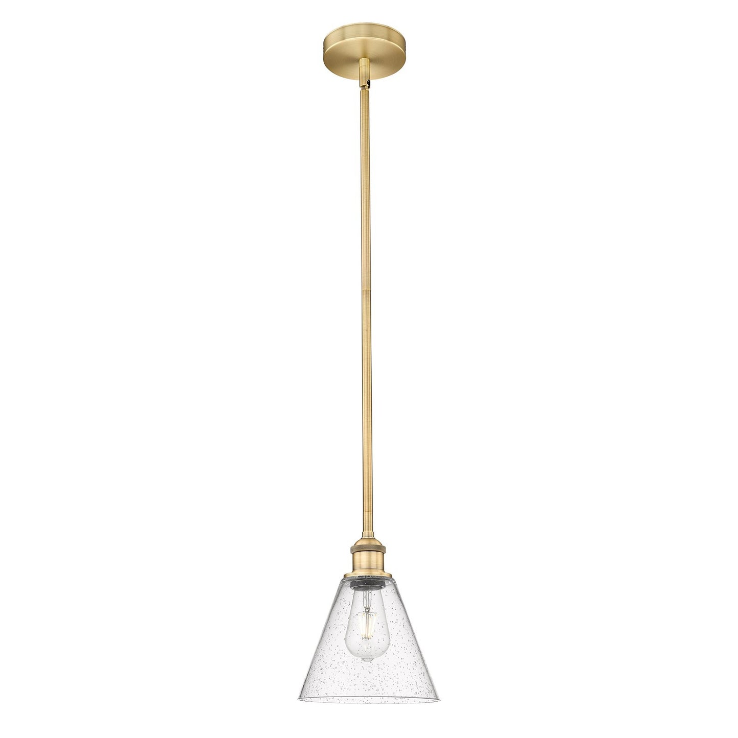 Innovations Berkshire Glass 8in 1-Light Mini Pendant | Industrial Brushed Brass Steel and Seedy Glass | Kitchen Island & Dining | Model 616-1S-BB-GBC-84