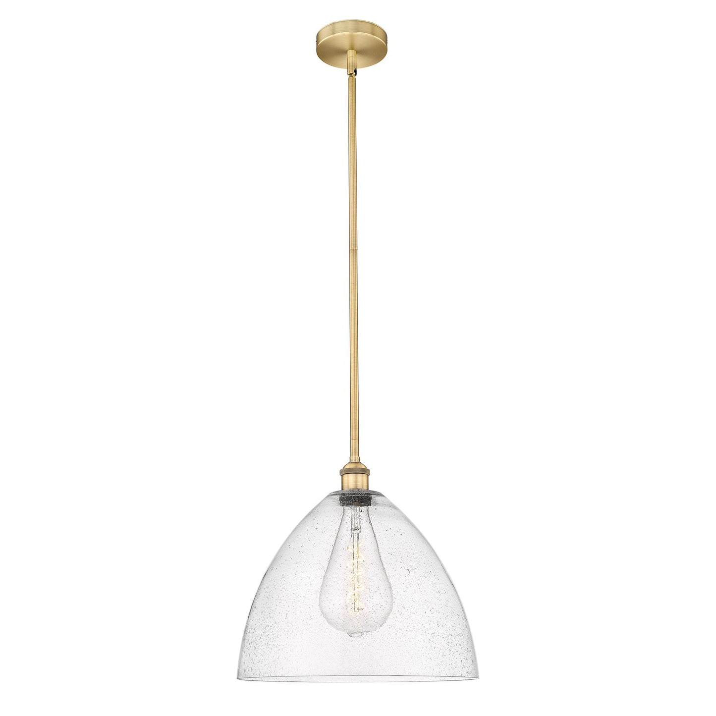 Innovations Bristol 16in 1-Light Pendant | Industrial Brushed Brass Steel and Seedy Glass Dome | Kitchen Island & Dining Room | Model 616-1S-BB-GBD-164