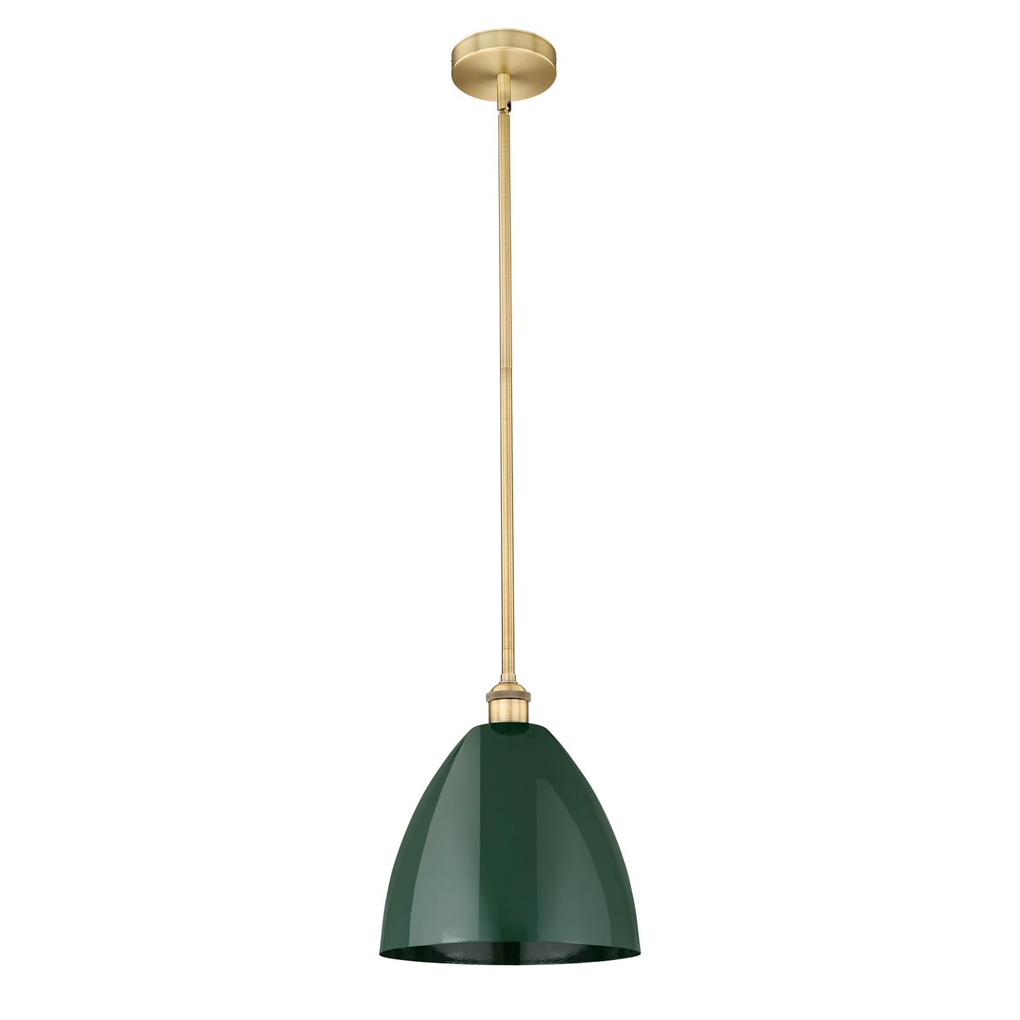 Innovations Plymouth 12in 1-Light Mini Pendant | Industrial Farmhouse Brushed Brass and Matte Green Metal | Kitchen Island & | Model 616-1S-BB-MBD-12-GR