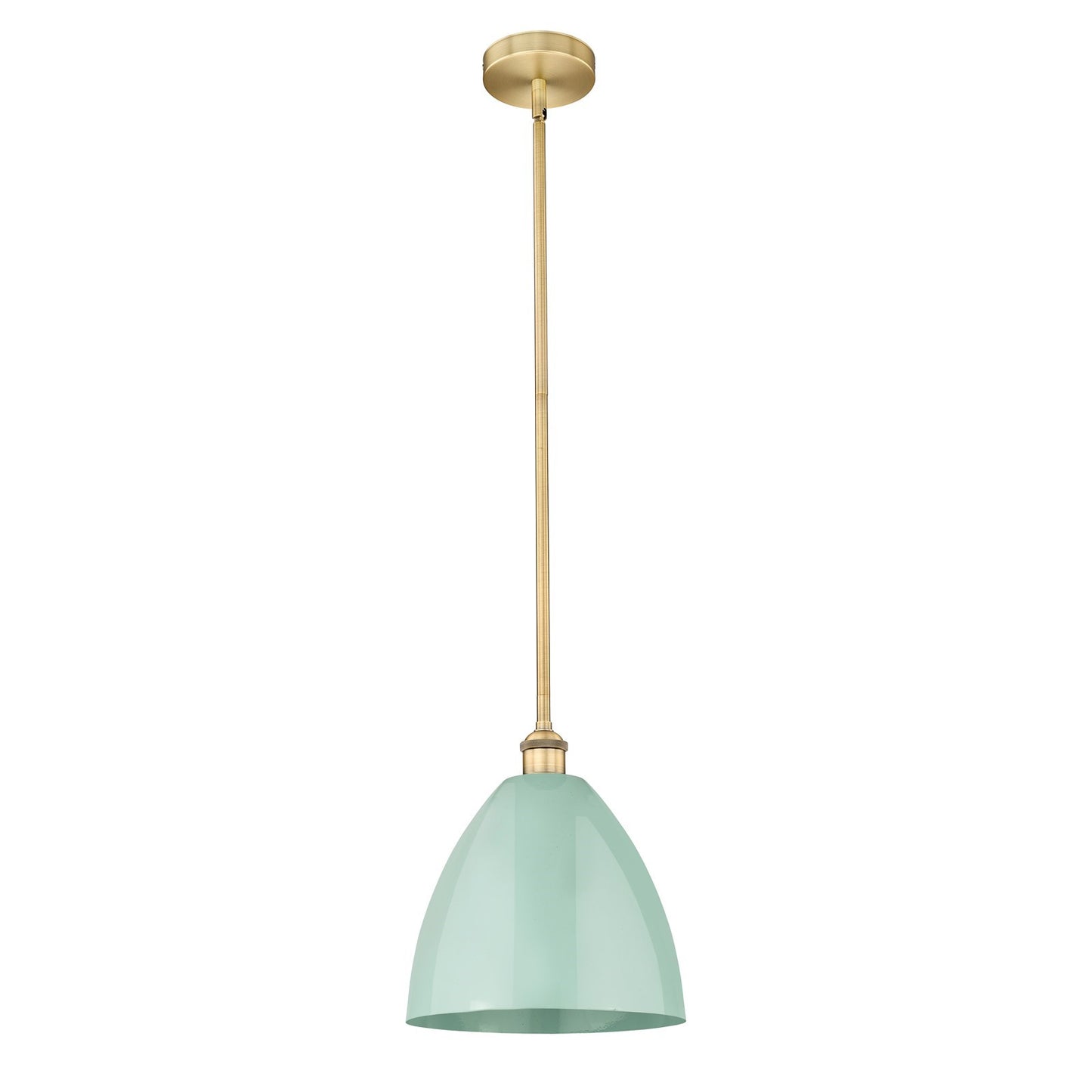 Innovations Plymouth 12in 1-Light Mini Pendant | Industrial Brushed Brass and Matte Seafoam Metal | Kitchen Island & | Model 616-1S-BB-MBD-12-SF-LED