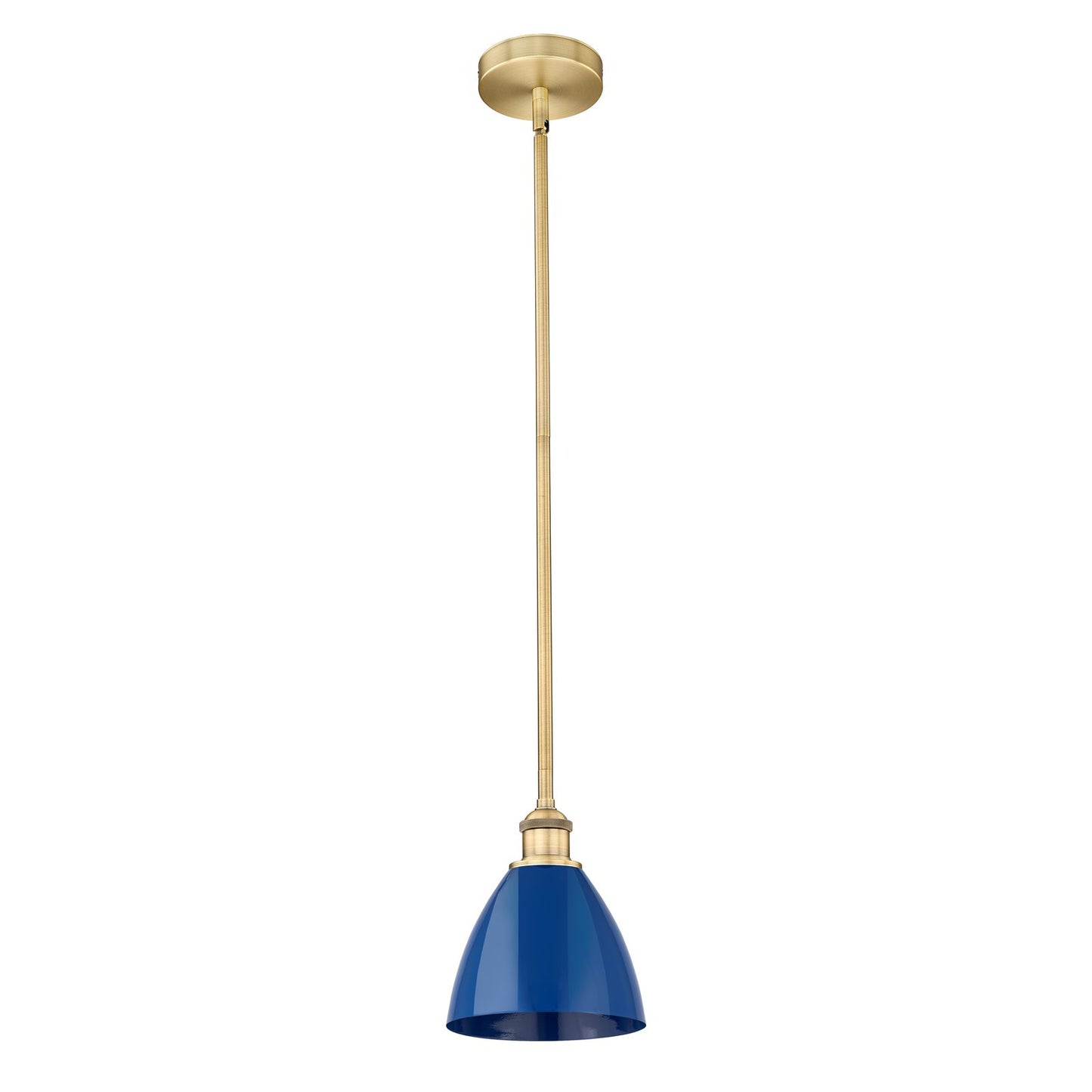 Innovations Plymouth 1-Light 7.5in Mini Pendant | Industrial Farmhouse Brushed Brass and Matte Blue Metal | Kitchen Island | Model 616-1S-BB-MBD-75-BL-LED