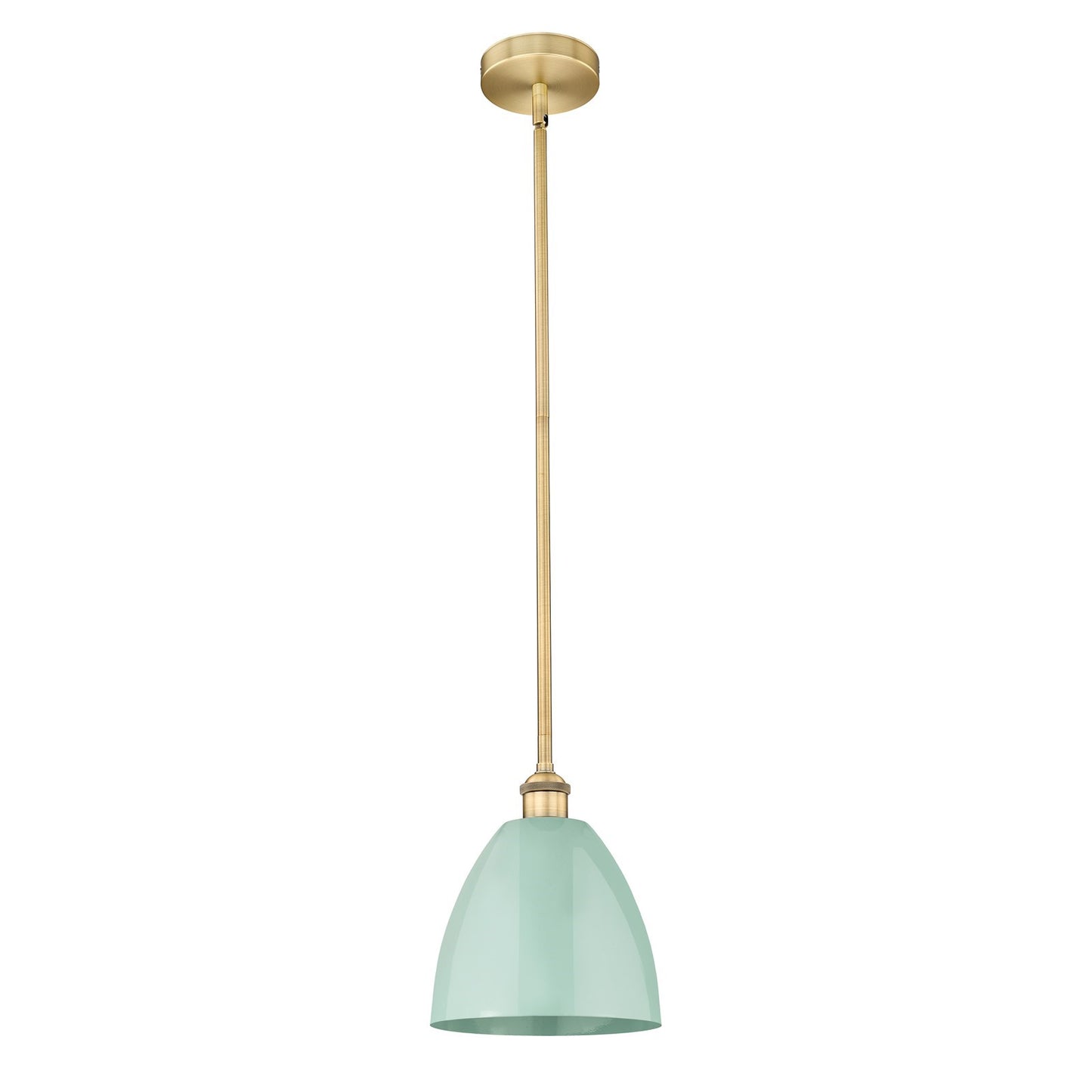 Innovations Plymouth 9in 1-Light Mini Pendant | Industrial Brushed Brass and Matte Seafoam Metal | Kitchen Island & Dining | Model 616-1S-BB-MBD-9-SF-LED