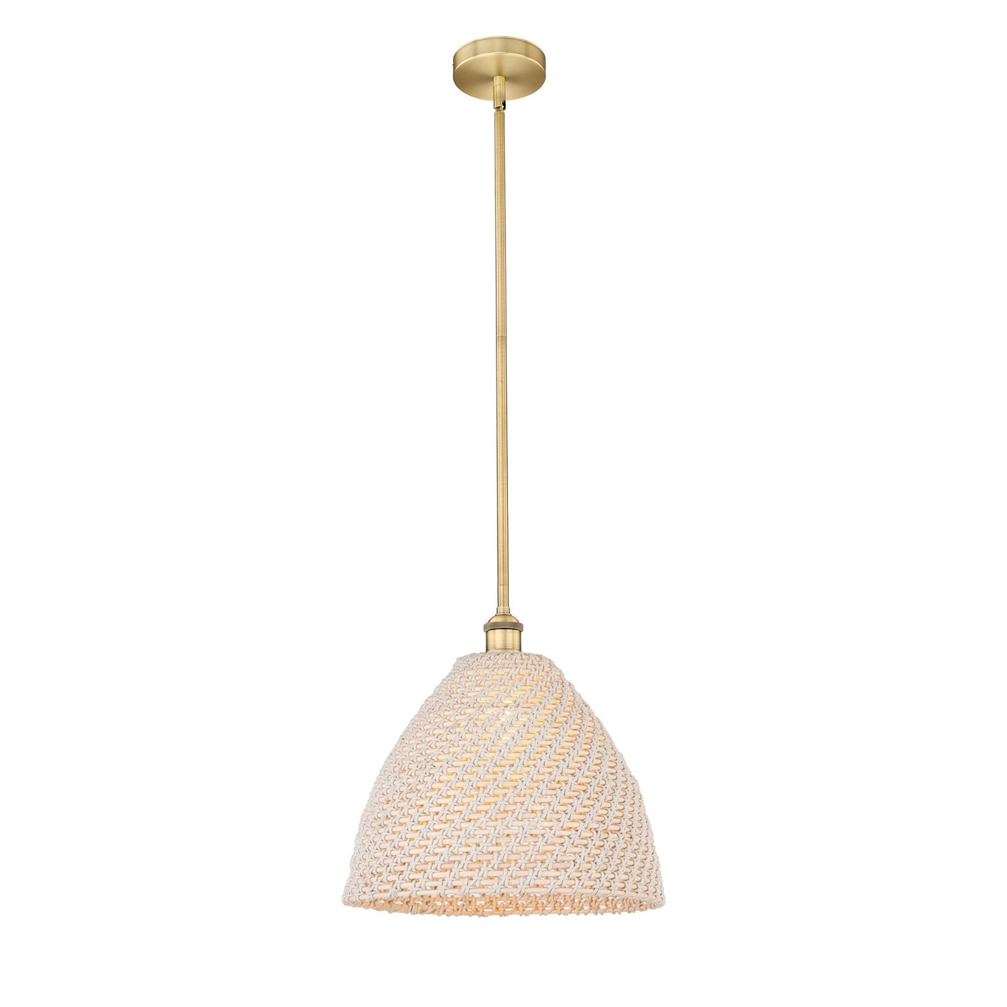 Innovations Bristol Natural 16in 1-Light Mini Pendant | Farmhouse Brushed Brass and Natural Fiber Dome Shade | Kitchen Island | Model 616-1S-BB-NBD-16-NAT