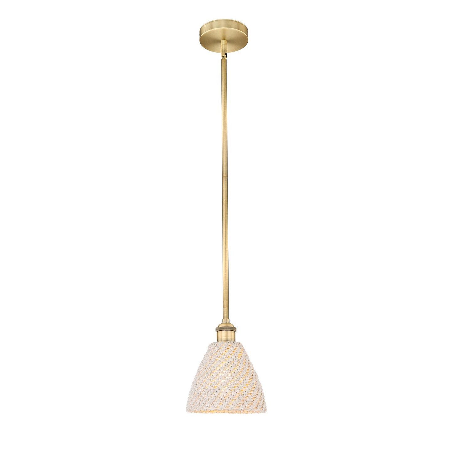 Innovations Bristol Natural 7.5in 1-Light Mini Pendant | Farmhouse Brushed Brass and Natural Fiber Dome Shade | Kitchen | Model 616-1S-BB-NBD-75-NAT
