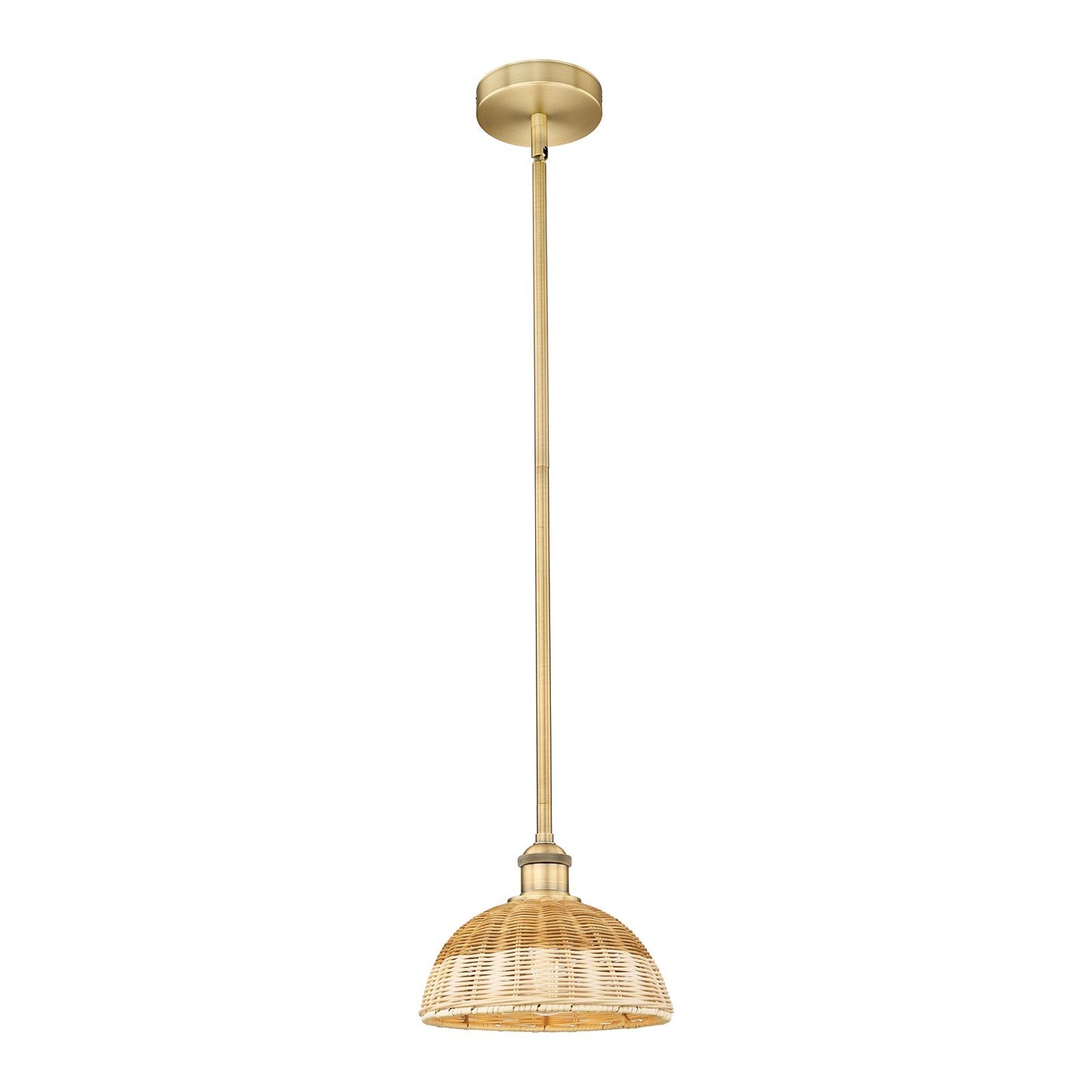 Innovations Bristol Natural II 9in 1-Light Mini Pendant | Industrial Brushed Brass and Natural Fiber Dome Shade | Kitchen | Model 616-1S-BB-NBD2-9-NAT