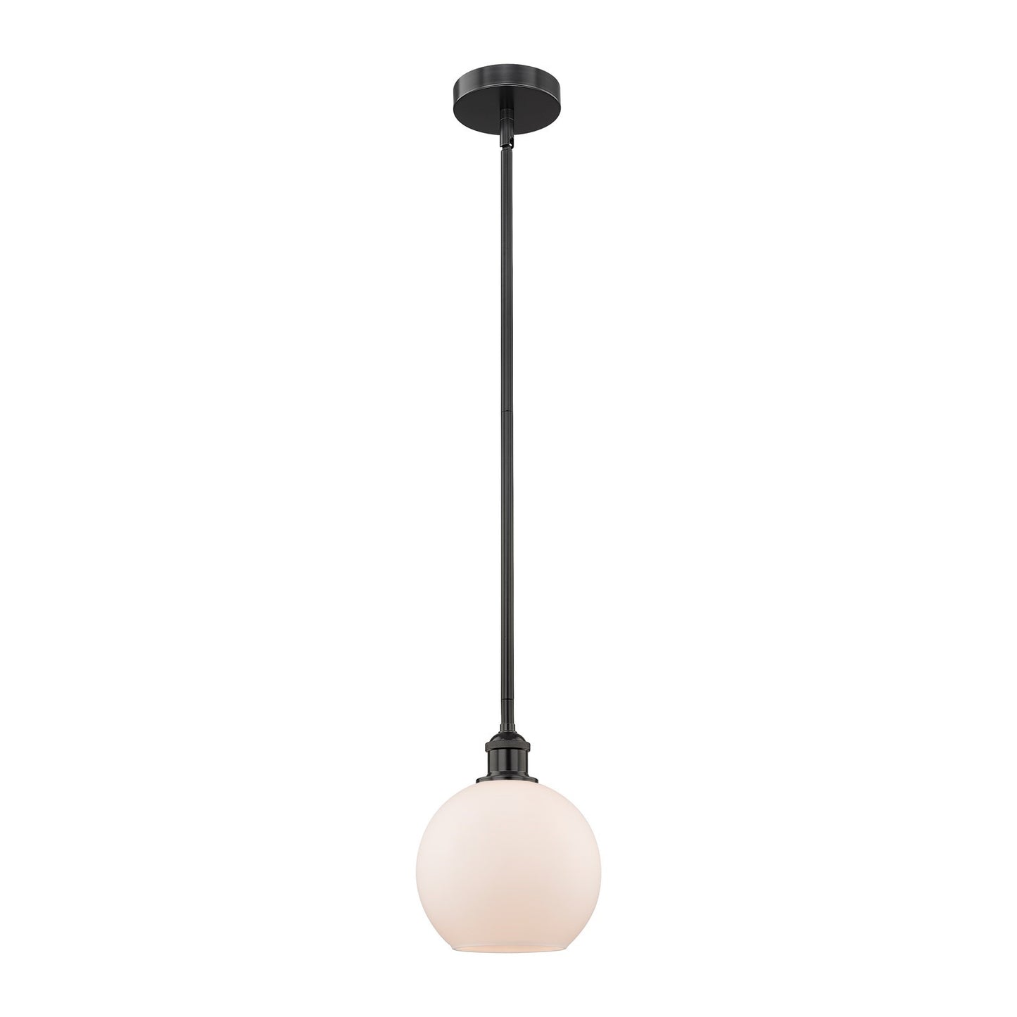 Innovations Athens 8in 1-Light Mini Pendant | Industrial Matte Black Steel and Matte White Frosted Glass | Kitchen Island & | Model 616-1S-BK-G121-8-LED