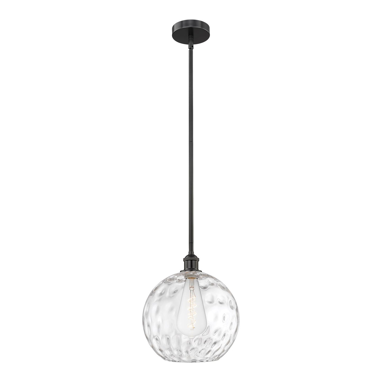 Innovations Athens Water Glass 12in 1-Light Mini Pendant | Industrial Matte Black Steel and Clear Glass | Kitchen Island & | Model 616-1S-BK-G1215-12