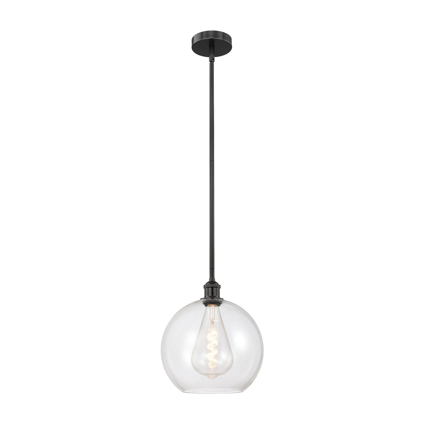 Innovations Athens 12in 1-Light Mini Pendant | Industrial Matte Black Steel and Clear Glass | Kitchen Island & Dining Room | Model 616-1S-BK-G122-12